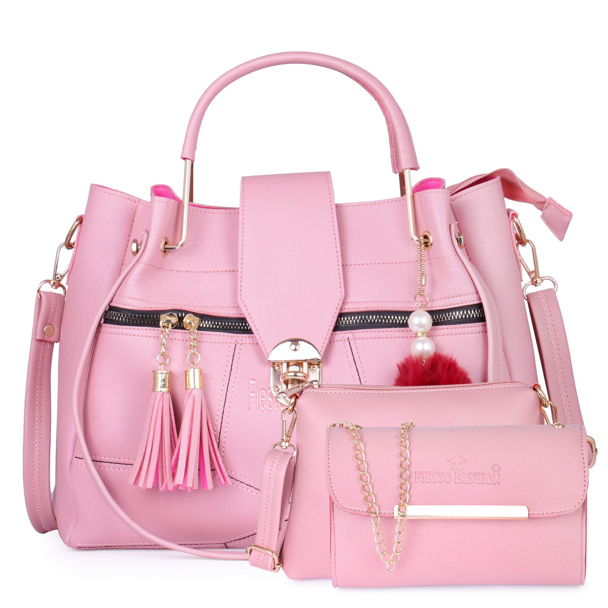 Fiesto Fashion PU Leather Handbags with Sling Bag for Women Large Shoulder Tote Purse Top Handle Satchel (Combo of 3) (Pink) (B08LDXX1GP) Amazon Price History, Amazon Price Tracker