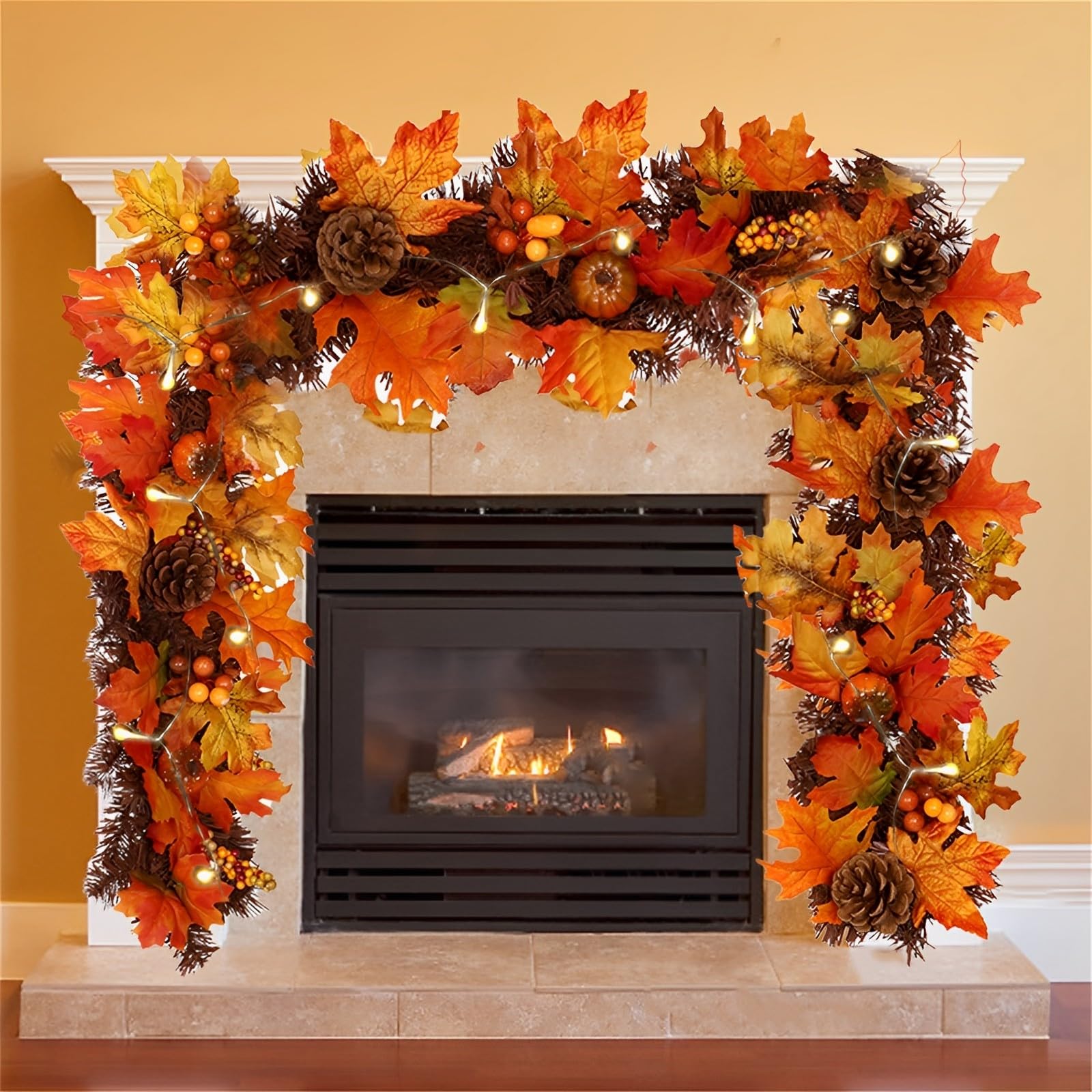 Guirlande Feuilles D'Érable Artificielles 180cm Avec Lumières - Décoration Automne Intérieur Extérieur
