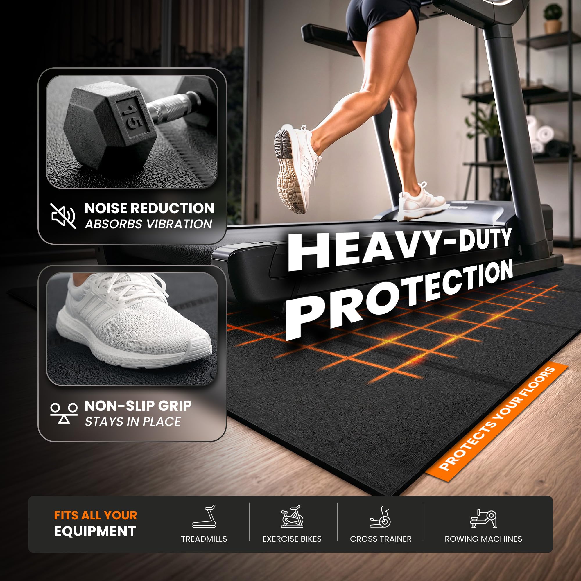 bemaxx Tapis de Protection de Sol Fitness PVC - pour Appareils de Fitness Équipements Sportifs Tapis de Course Vélo d’Intérieur Antidérapant, pour Home Gym Sport Workout, Pliable Noir 140x70cm