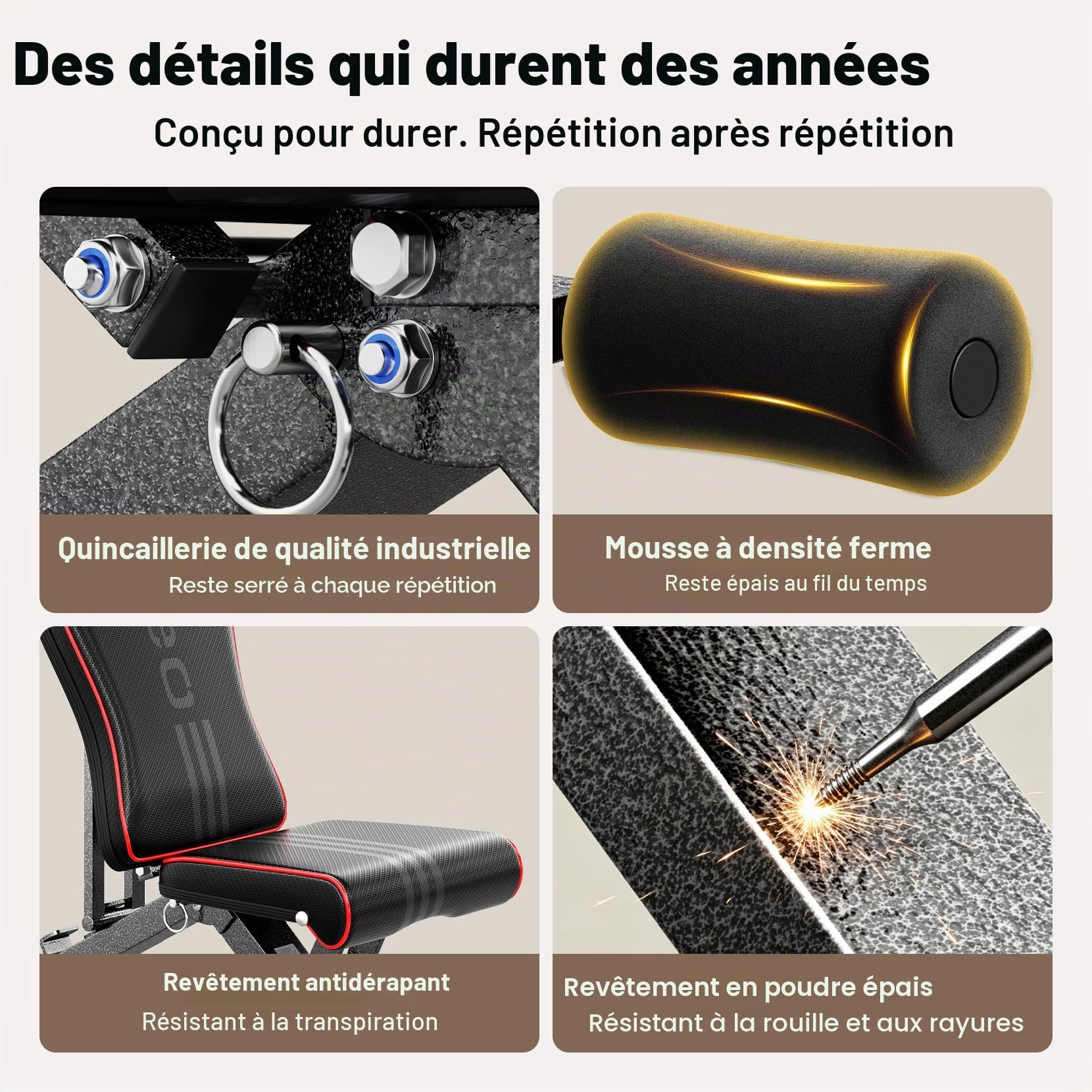 YOLEO Banc de Musculation Réglable - Banc de Fitness - Mousse de Pied épaisse Pliable - Dossier en 6 Positions Ajustable - Charge Maximale de 150 kg - Banc Abdominal pour Entraînement Complet