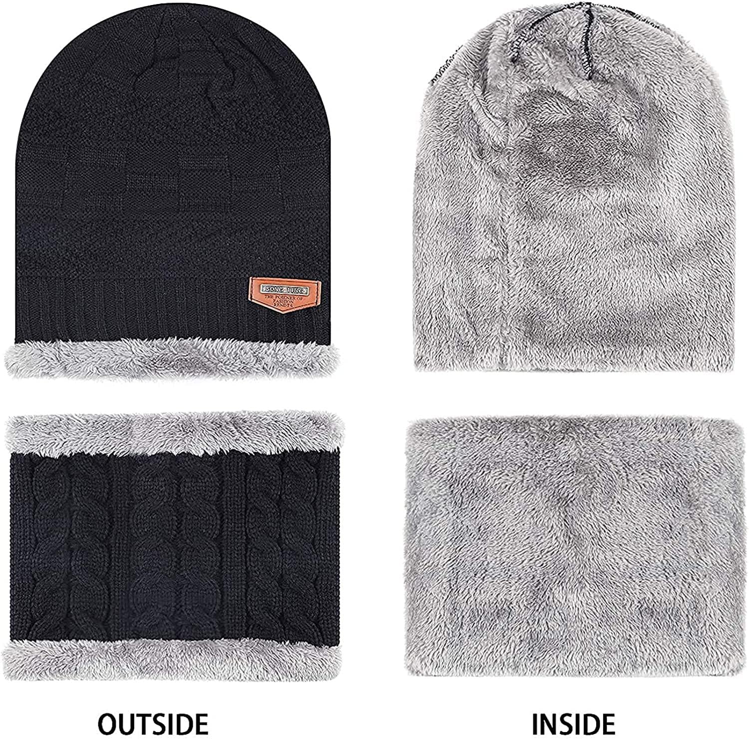 VANSHORA Winter Woolen Beanie Cap And Muffler Scarf Set For Men Women | Ultra Soft Acrylic Knit Skull Cap With Faux Fur Lining | Warm Unisex Winter Combo 3