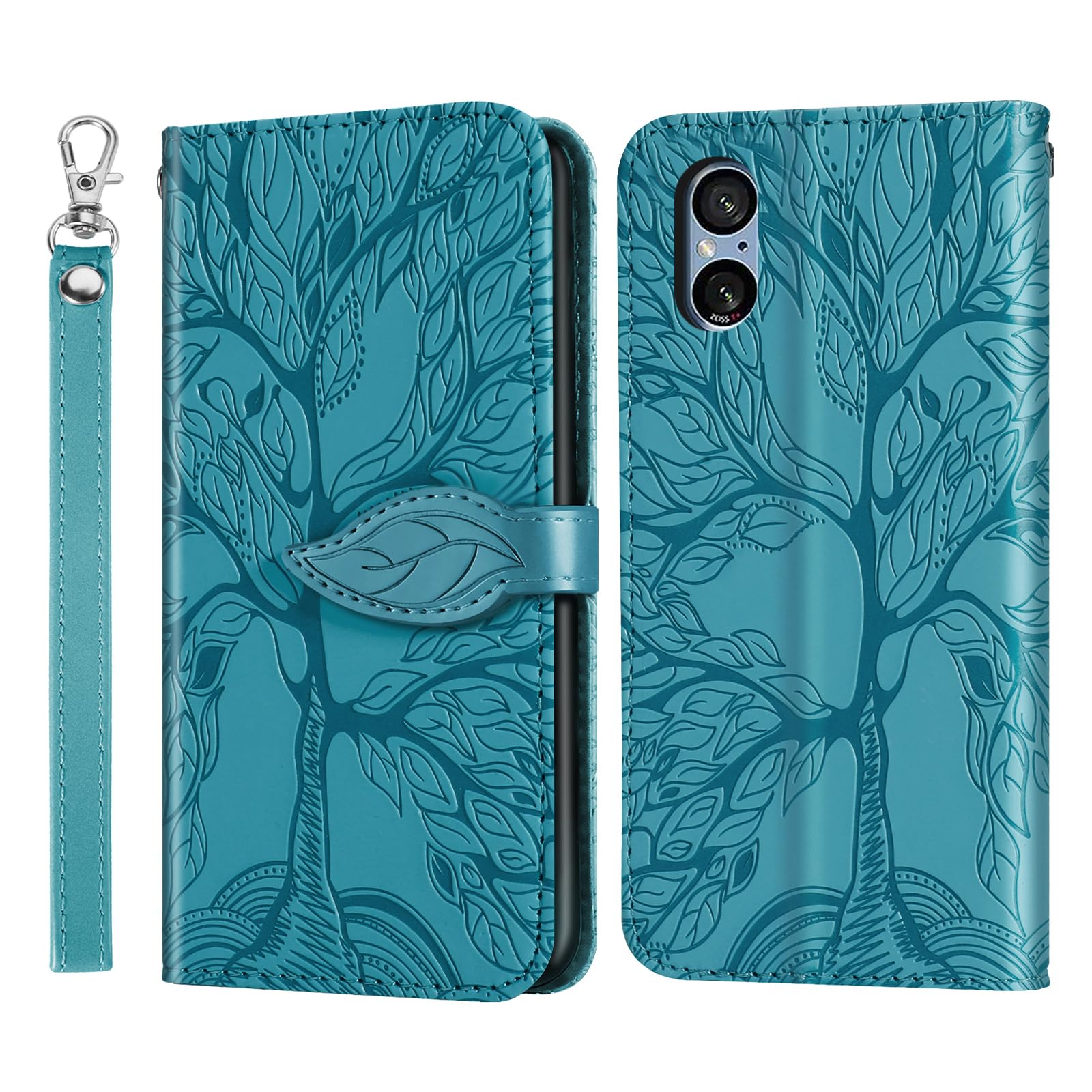 Sony Xperia 5V 2023 Case Card Slot Cover PU Leather Wallet Book Case Tree Embossed Phone Cover for Sony Xperia 5V 2023 Blue