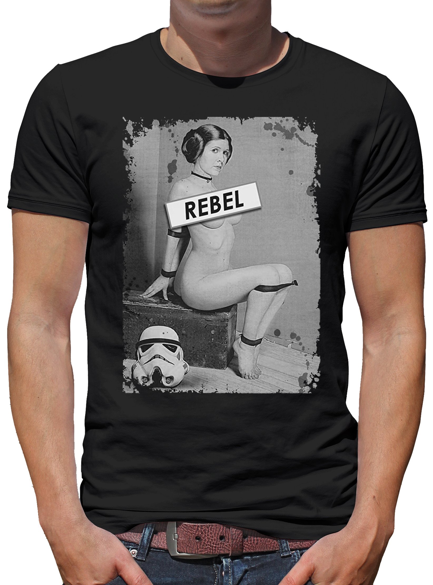 TShirt-People Rebel Leia - Maglietta Uomo Con Collo A V, 100% Cotone, Nero, Taglia XL, Stampa Digitale Di Qualità