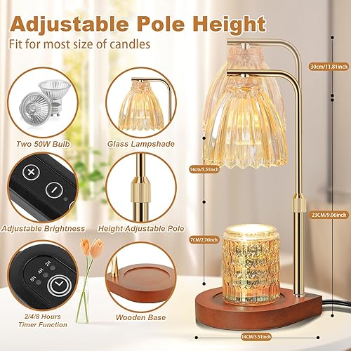 Miniatura 2 de AIFEI Lámpara calentadora de velas con temporizador, lámpara eléctrica para velas con 2 bombillas, altura ajustable, regulable, calentador de velas