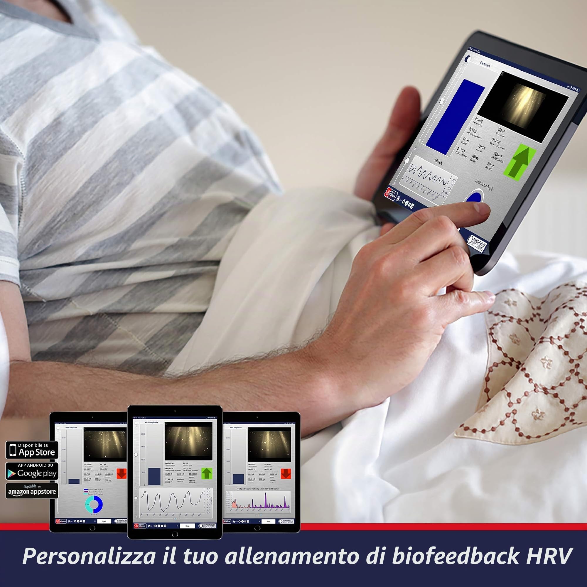 Mindfield eSense Pulse Cardiofrequenzimetro per Biofeedback con App Smartphone | Sensore di Variabilità Frequenza Cardiaca (HRV) e Battito Cardiaco con Fascia Toracica | Include App