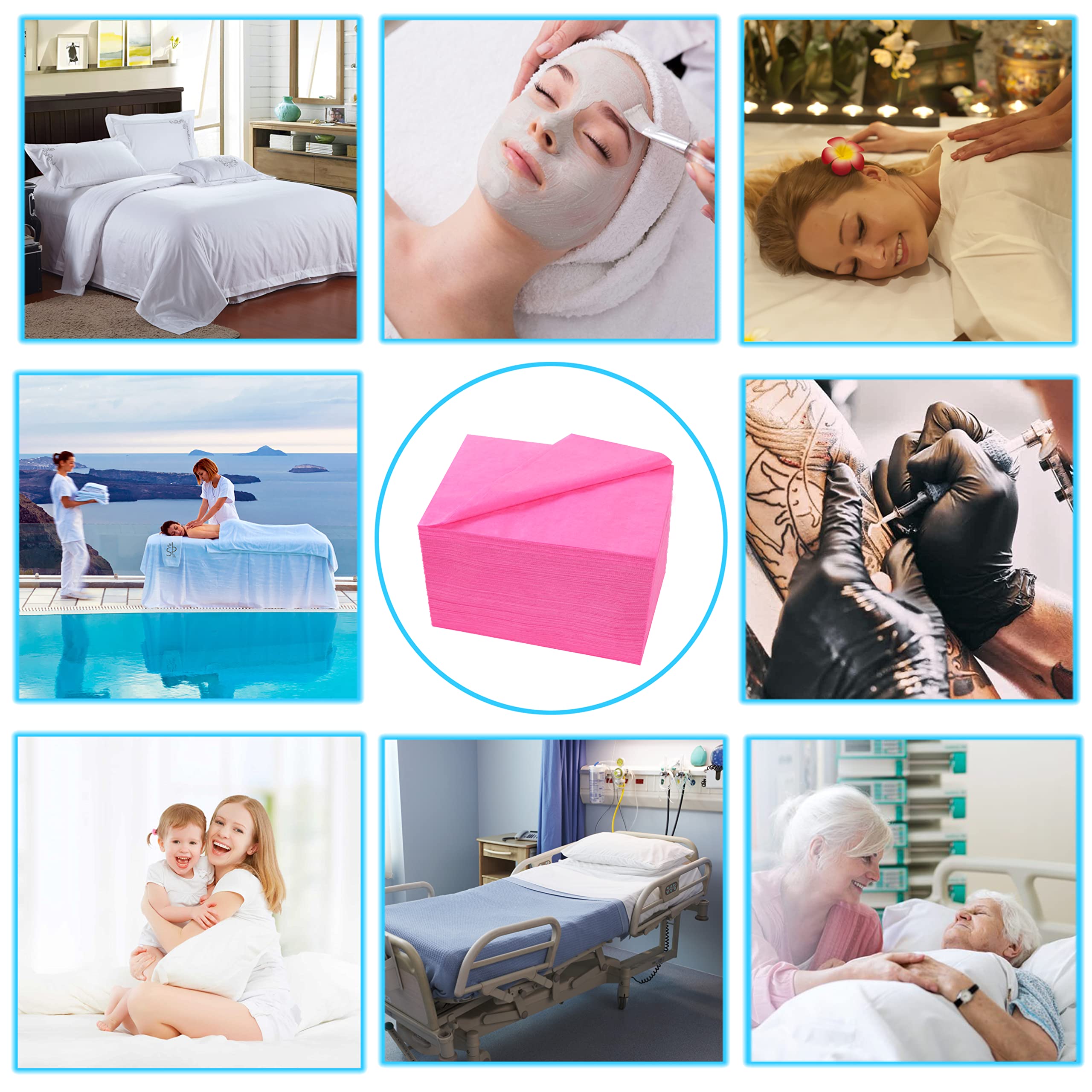 200 sábanas desechables de 31 x 71 pulgadas, sábanas de mesa de masaje, tela no tejida, funda de cama de spa, transpirable para masaje, tatuajes de belleza (rosa)
