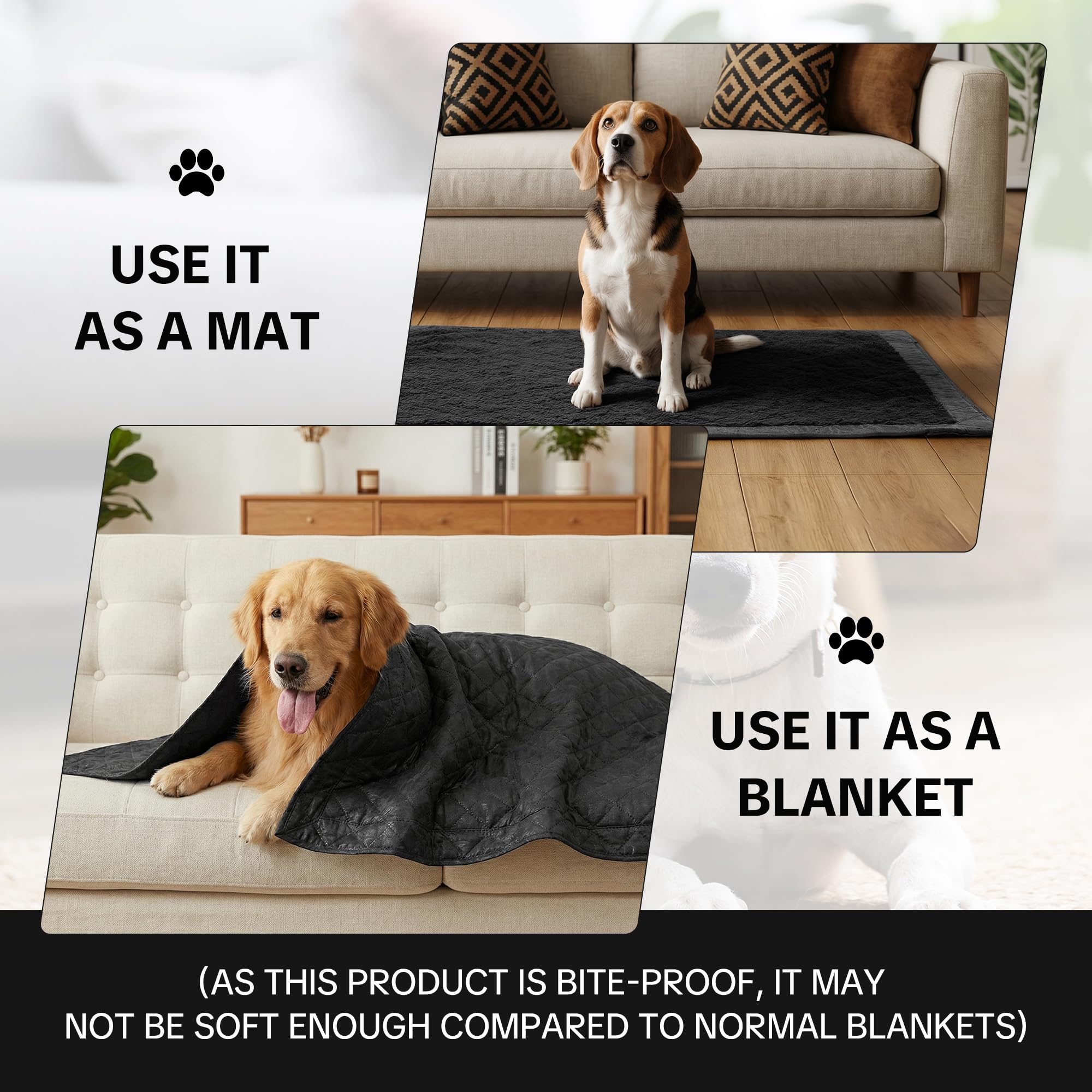 HOMBYS Randverstärkte, unzerstörbare Hundedecke, 101,6 x 71,1 cm, kaufest, reißfest und wasserdicht, Haustierdecke für aggressive Kauer, robuster Möbelschutz für Couch, Bett und Kiste, Schwarz