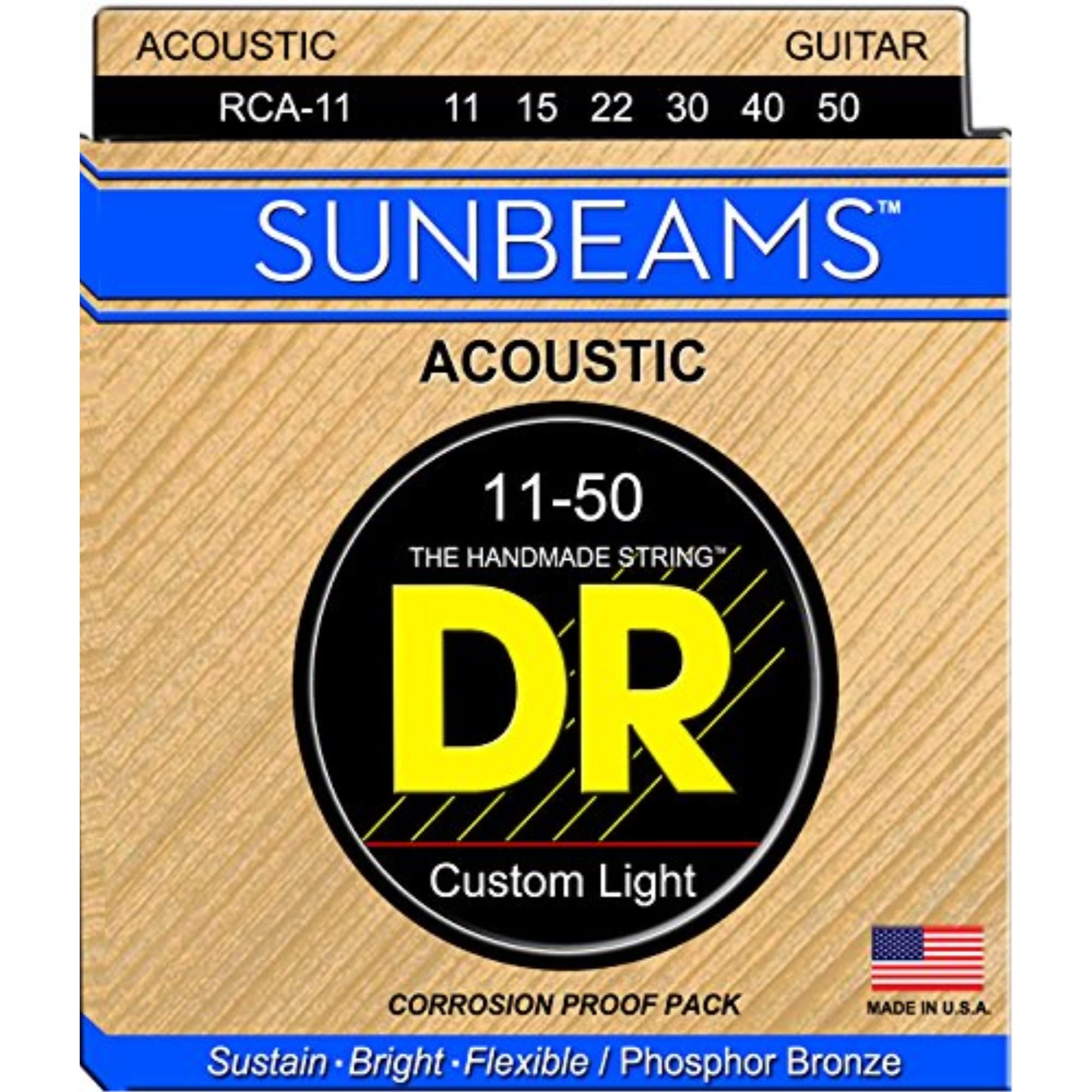 DR Strings RCA-11 Sunbeam - Phosphor Bronze Acoustic Strings 11-50, Custom Light