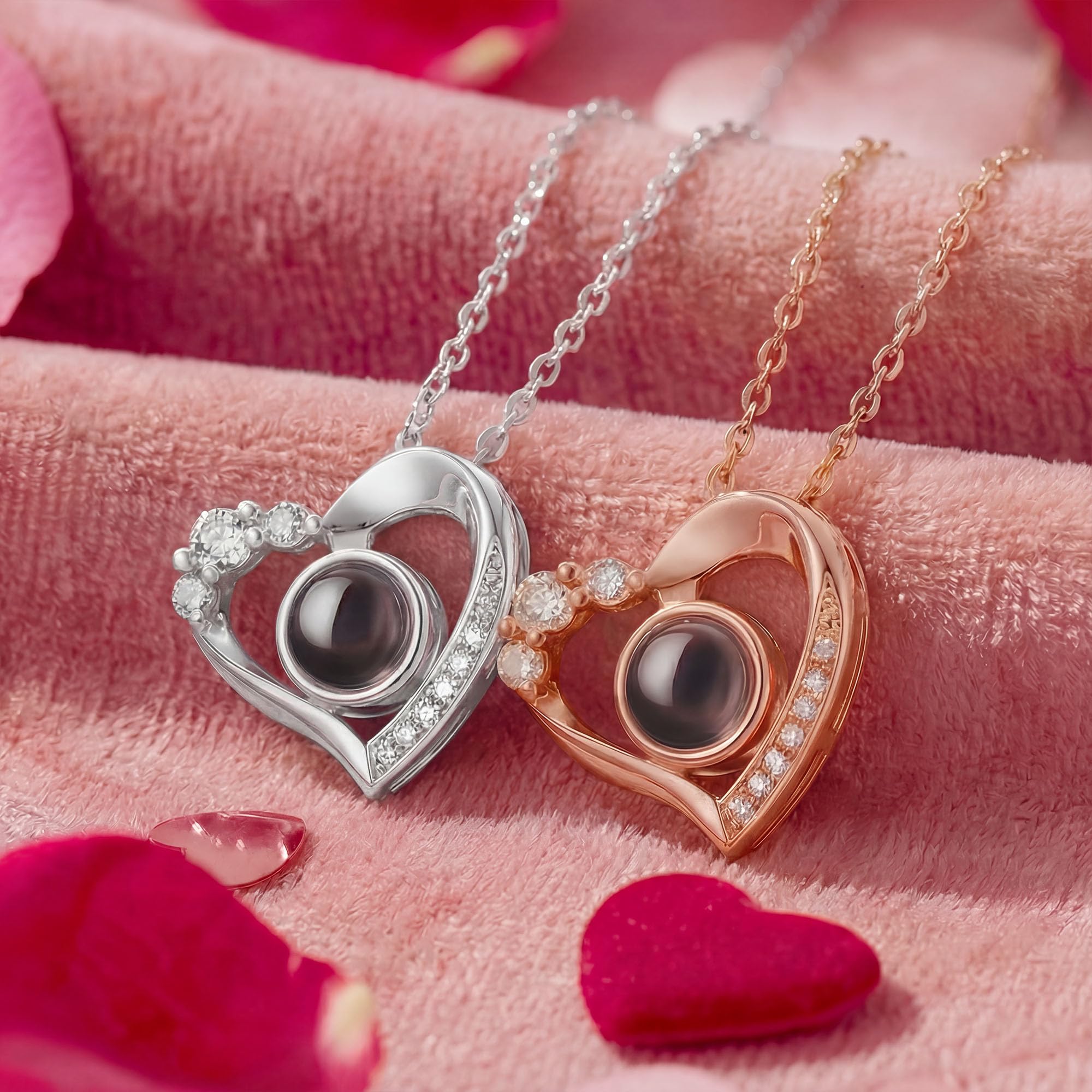 Easycosy Collier Personnalisé Photo Projection -Cadeau Maman De Fête des Mères - Bijoux à Pendentif Cœur Avec Image à L'Intérieur-Cadeau Femme Mamie épouse Fête des Mères Disponible En Argent 925