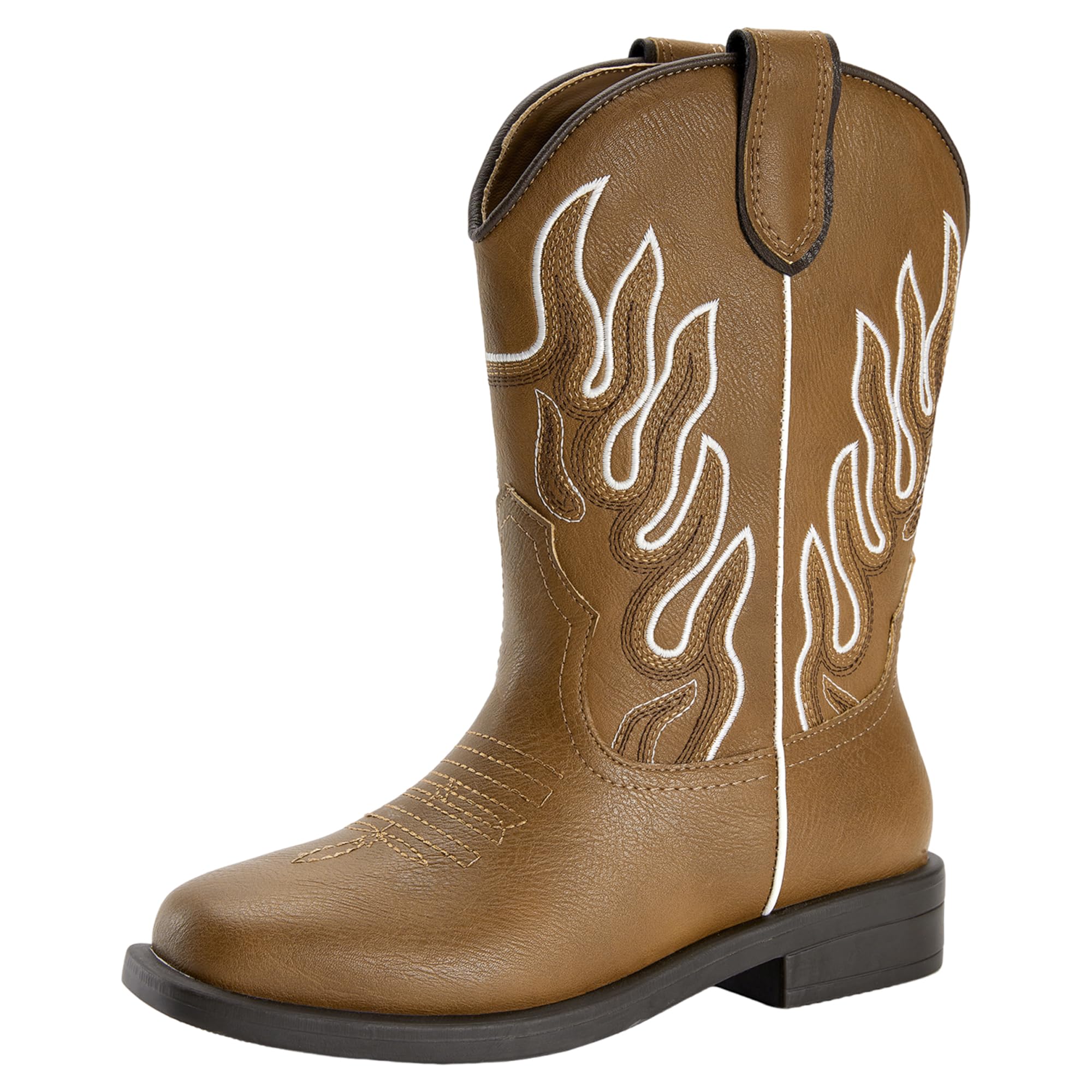 PATPAT Toddler Little Boys Girls Cowboy Boots, Square Toe Mid Calf Embroidered Cowboy Boots Western Riding Shoes