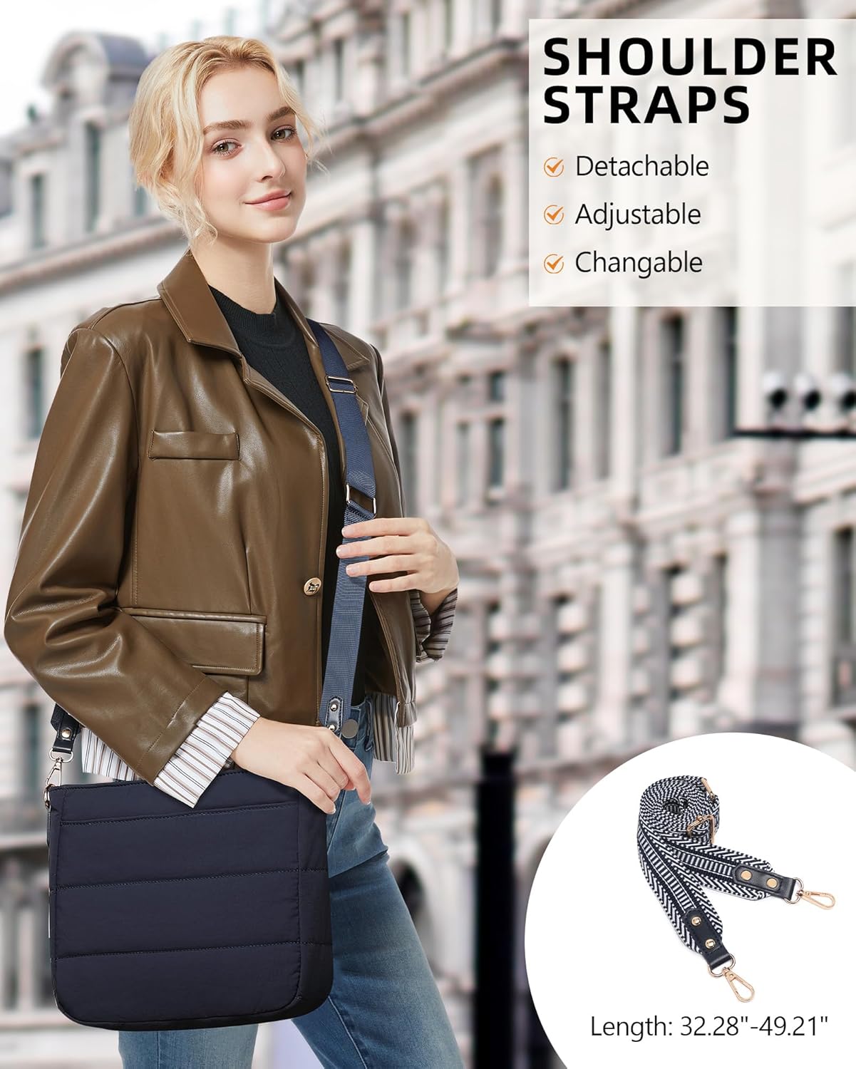 Purses for Women 2PCS Puffer Quilted Crossbody Shoulder Hobo Bags Trendy Ladies Handbag with Coin Wallet 2 Adjustable Straps - Image 6