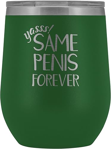 Bachelorette Party Vaso de vino mismo pene Forever 12 oz. Acero inoxidable grabado aislado caliente fría taza verde azulado
