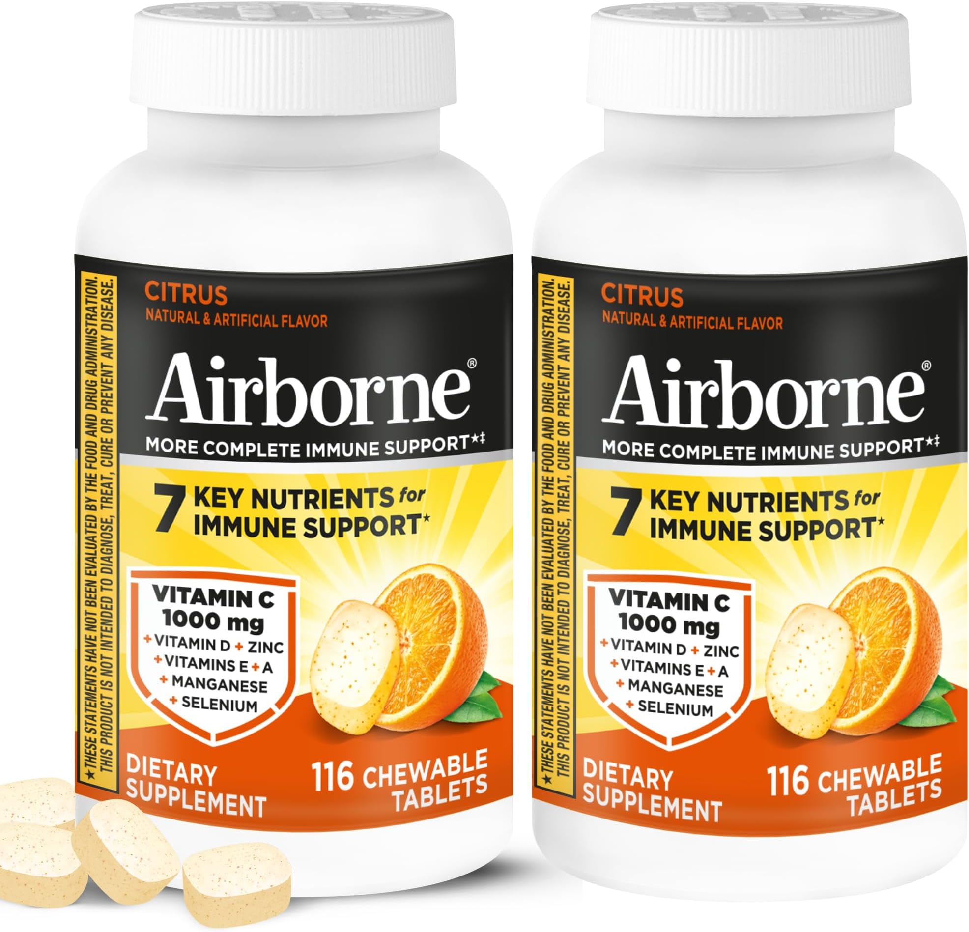 Citrus Chewable Tablets, 116ct (2 Pack) | Immune Support Supplement with 1000mg Vitamin C + Vitamins A, D, E, Zinc,Selenium, & Manganese | Herbal Blend | Gluten Free