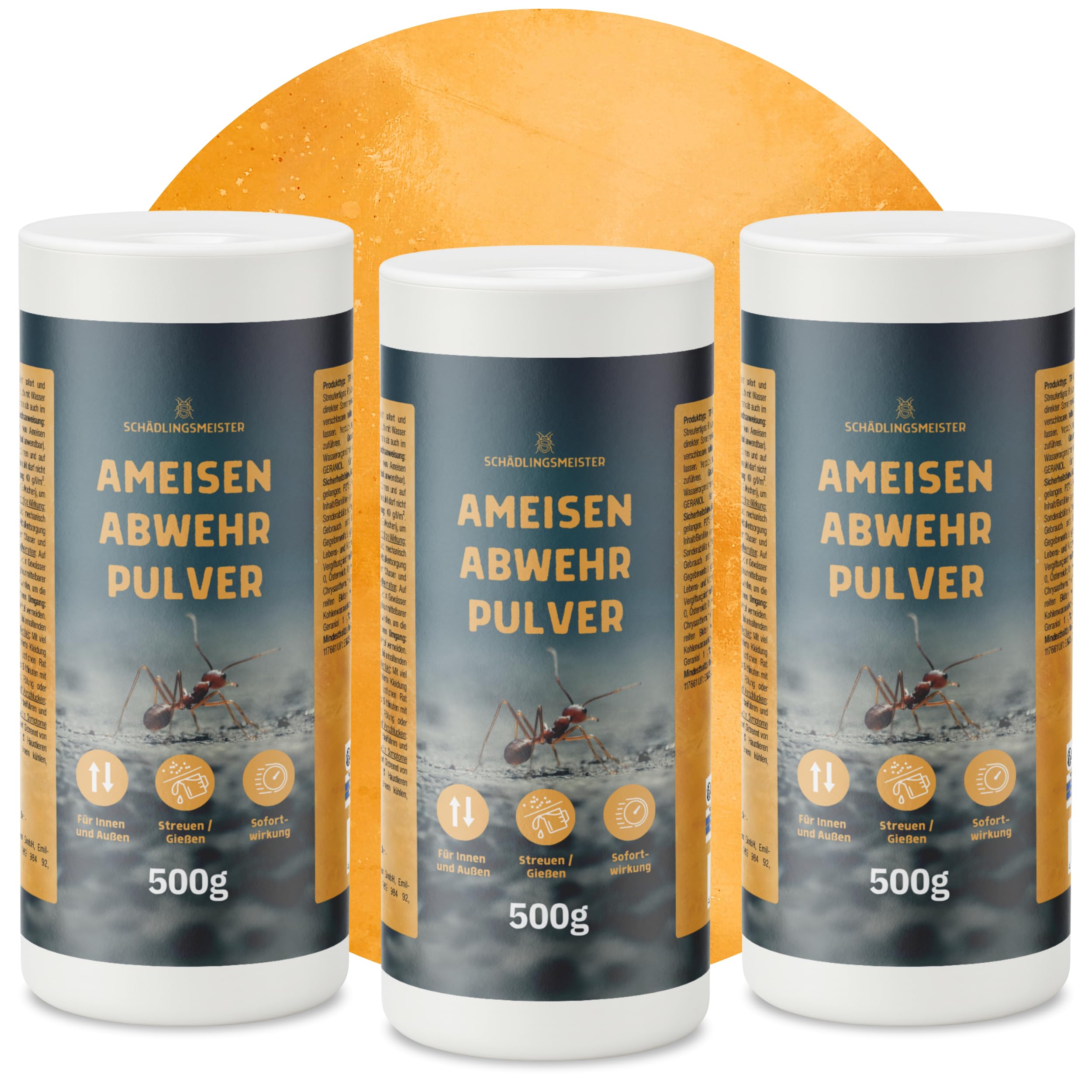 Ameisen Abwehr Pulver – 1500g – Sofortwirkung gegen Ameisen, Asseln, Käfer – Für Innen- & Außenbereiche – Streuen oder Gießen – Ameisenstreu – Ameisenpulver – PT19 Repellent – Made in Europe (3x500g)