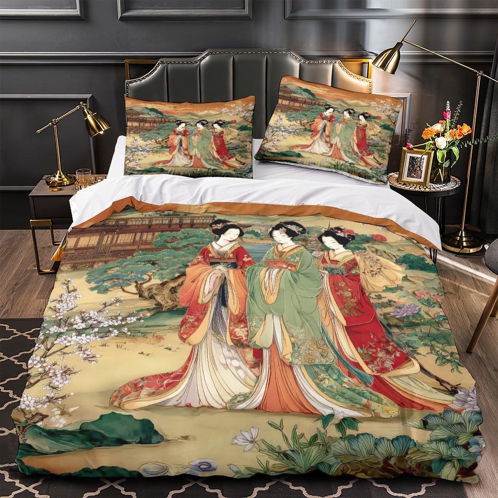 Housse de Couette Temple Japonais 3D en Microfibre 200x200 cm avec Vague