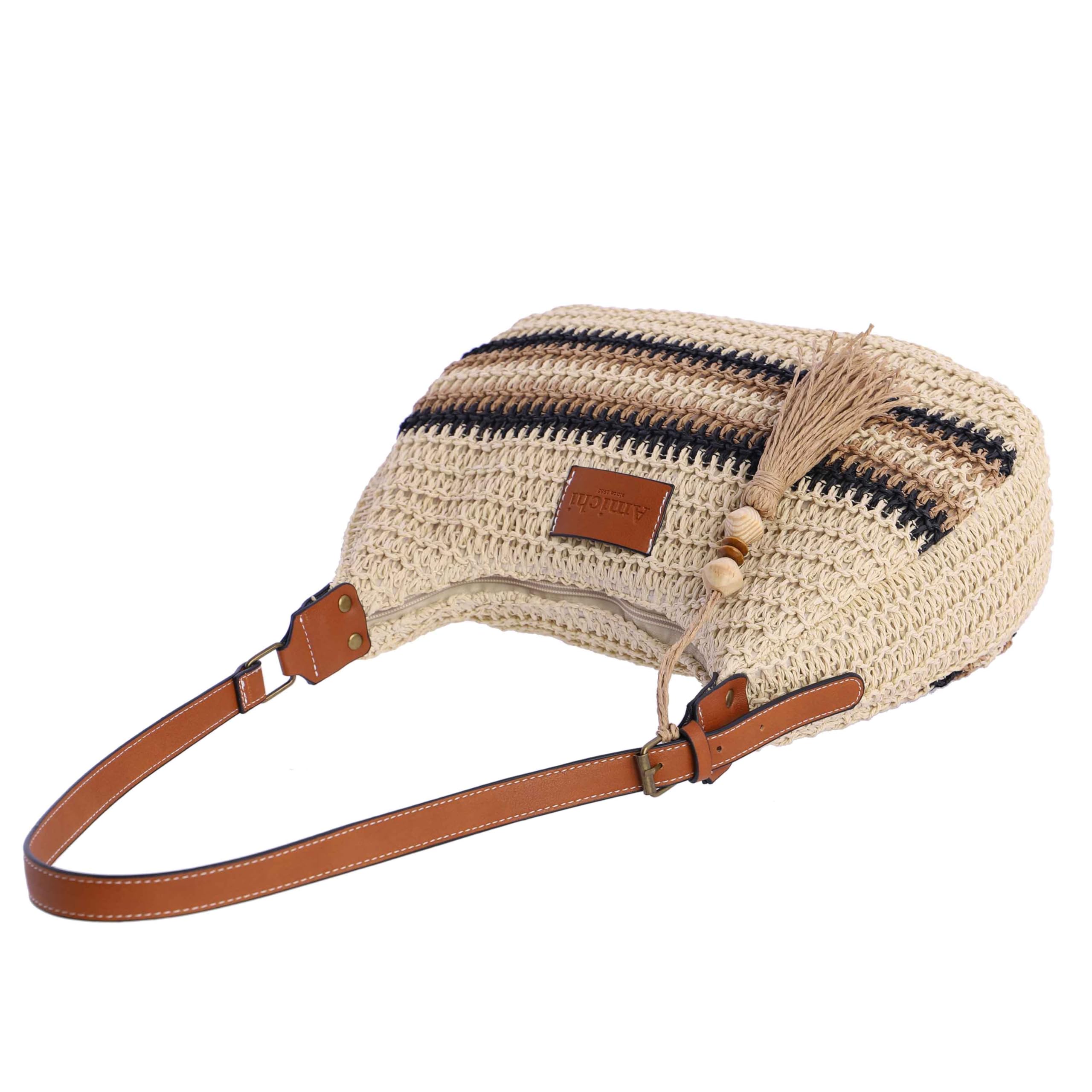 AMICHI - Bolso shopper mujer - Bolso mujer de rafia diseño artesanal para verano, Lanzarote