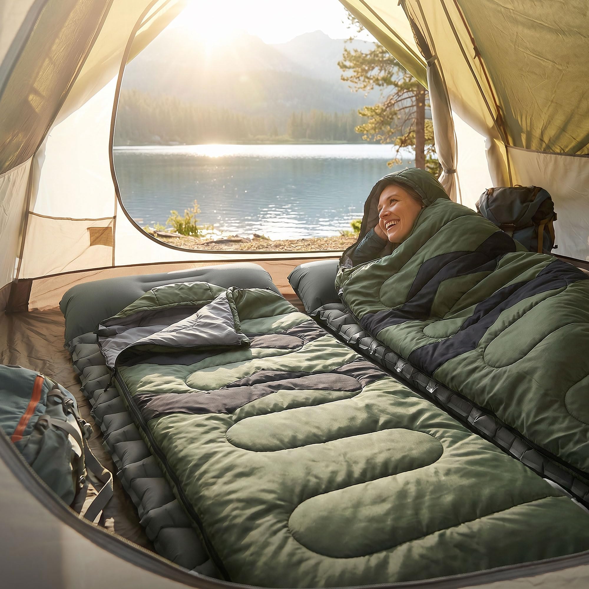 ECD Germany Spiwór Camping 210 cm, Lekki i Cieply Spiwór Outdoor Turystyczny 3 Sezonowy, Spiwór Kocowy o Kompaktowym Rozmiarze na Camping, Trekking, Sleeping Bag na Wedrówki i Podróz, Khaki