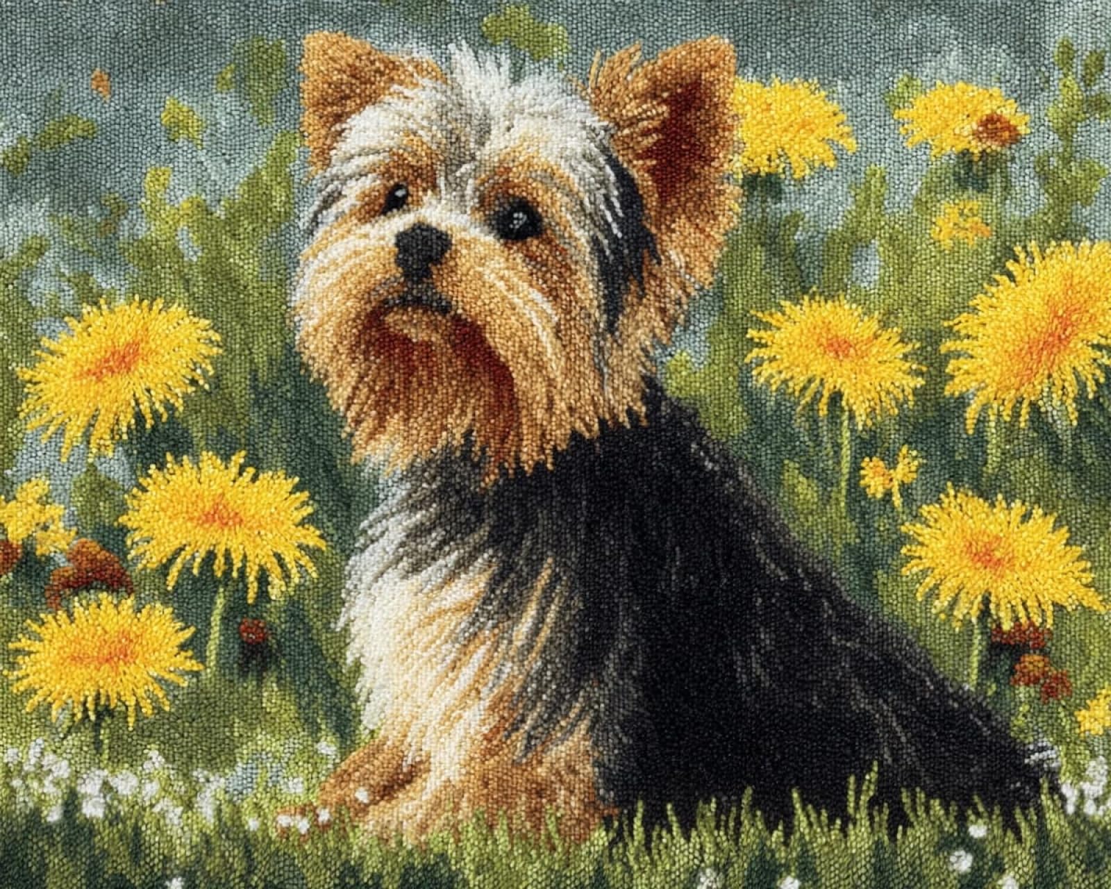 Wallphantom Latch Hook Kits for Adults Beginners Rug,Yorkshire Terrier and Dandelion,Latch Hook Craft Kits Carpet Crochet Kits DIY Rug Making Needlework for Home Decoration,80x115cm