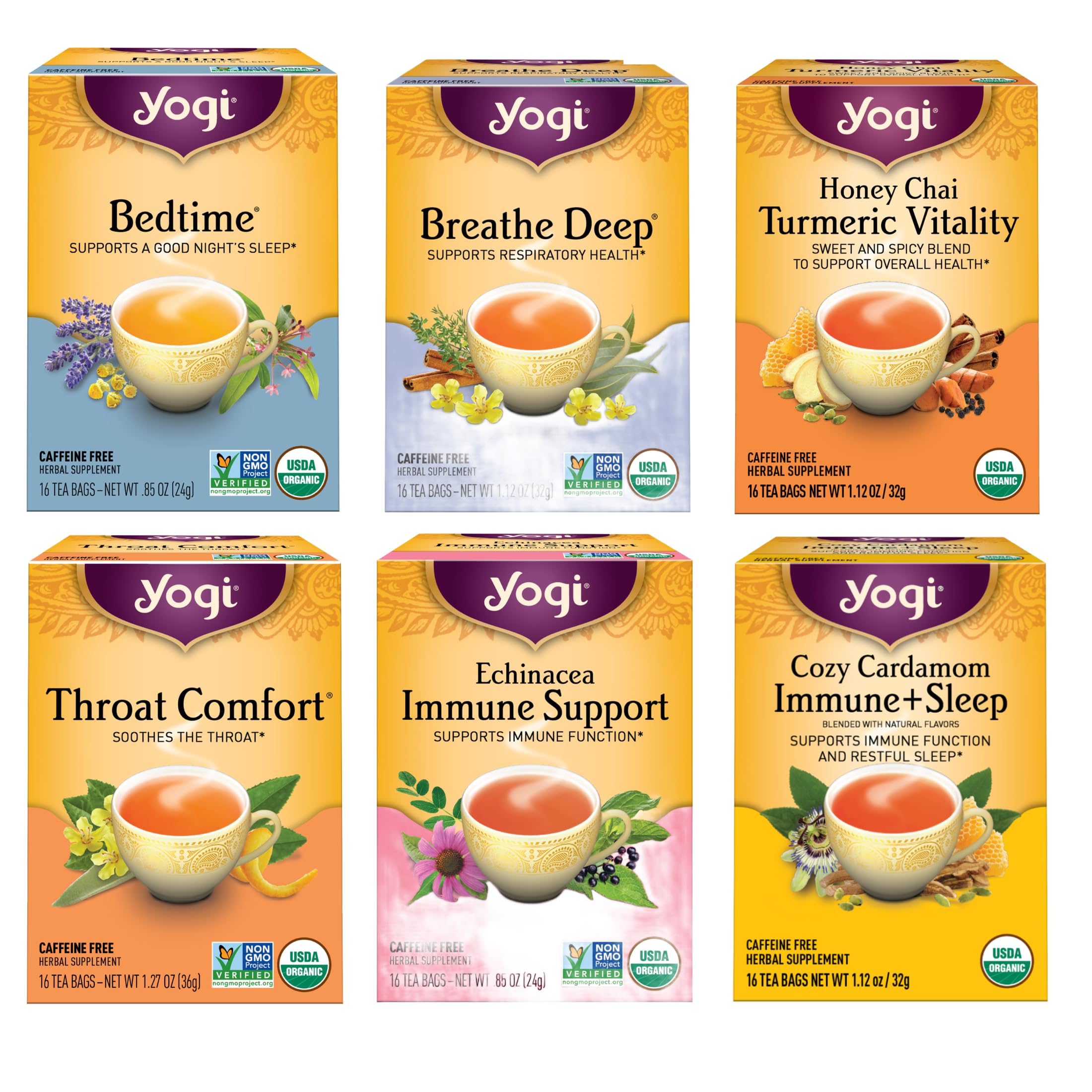 Yogi Get Well Tea Sampler (6 pk, 16 ea) - Organic Herbal Teas for Immune Support