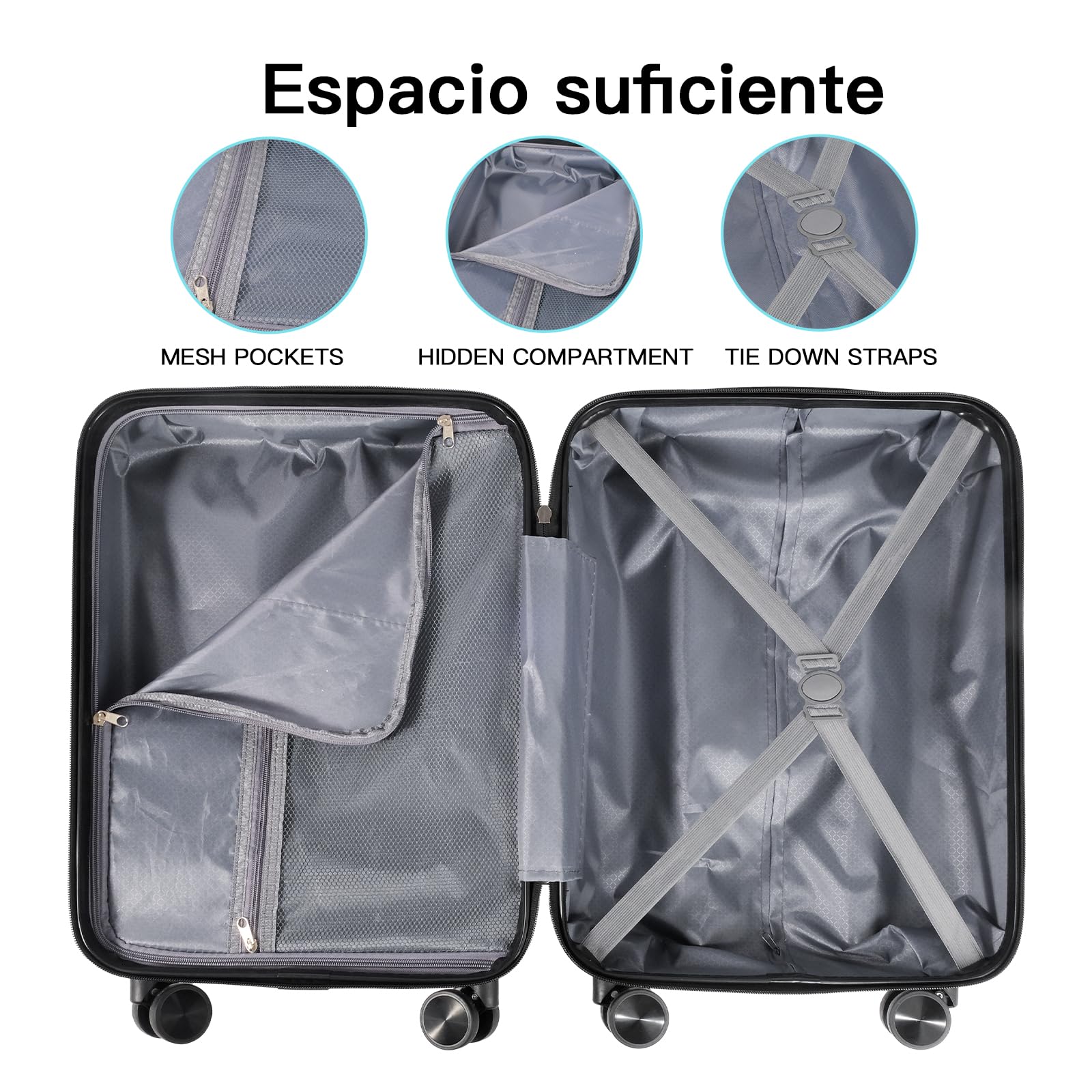 Maleta de Cabina 52x35x20cm,ABS Material Trolley Rígida Expandible, con Ruedas giratorias Desmontables,Cerradura combinación,Ideal como Equipaje de Mano para Iberia, Vueling o Easyjet