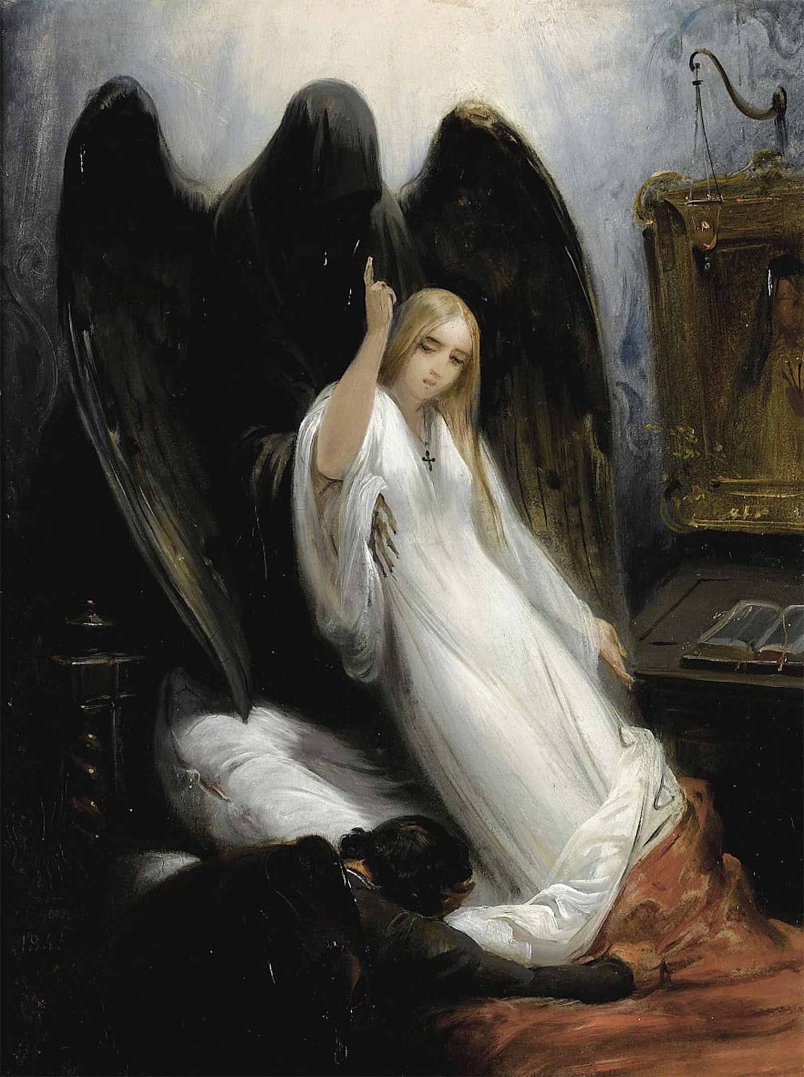 SERENDIPITP Abstract Painting Mural Print Picture Wall Decor Painting Study of the Angel of Death by Horace Vernet Vintage Wall Artwork for Home Decor 60x90cm