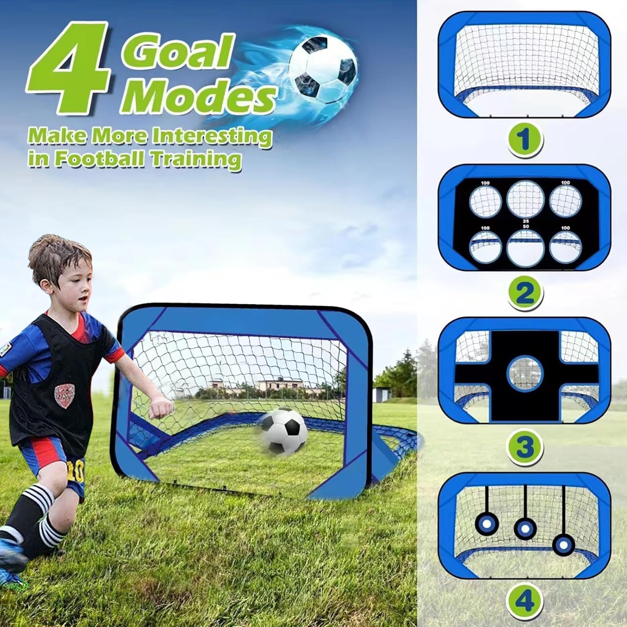 Buts de Football Pour Enfants, Buts de Football Pour Enfants 4 en 1, Portables et Détachables, Équipement d'Entraînement de Football Polyvalent Pour l'Intérieur et l'Extérieur