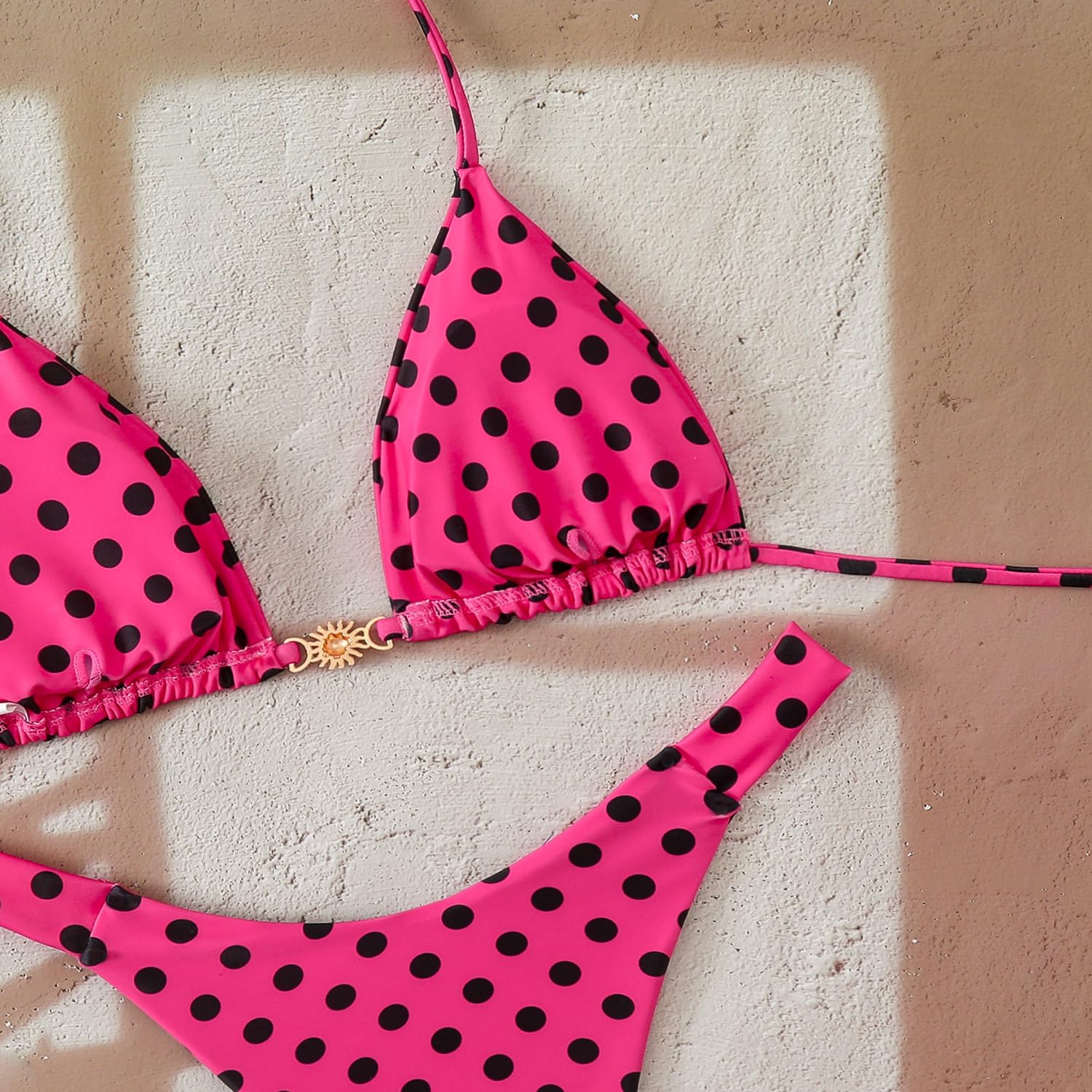 Trójkątne bikini w kropki dwuczęściowy strój kąpielowy z wysokim stanem odzież plażowa, różowy, S