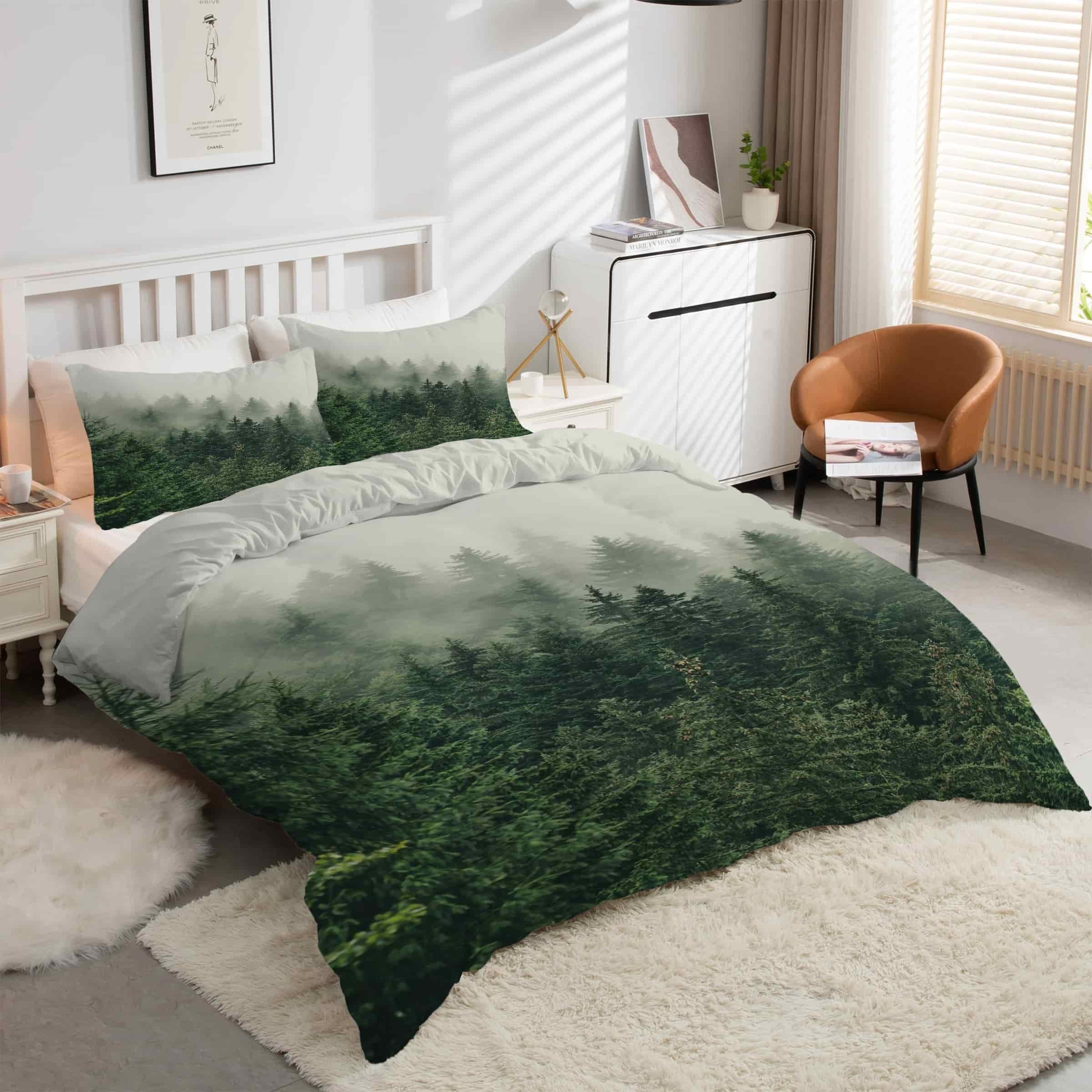 Parure de lit 90x190 motif forêt pour une ambiance de chambre cocooning
