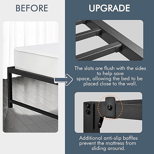 Miniatura 7 de Yaheetech Base de cama individual XL con espacio de almacenamiento, no necesita somier, potente espacio de almacenamiento de 14 pulgadas, soporte de