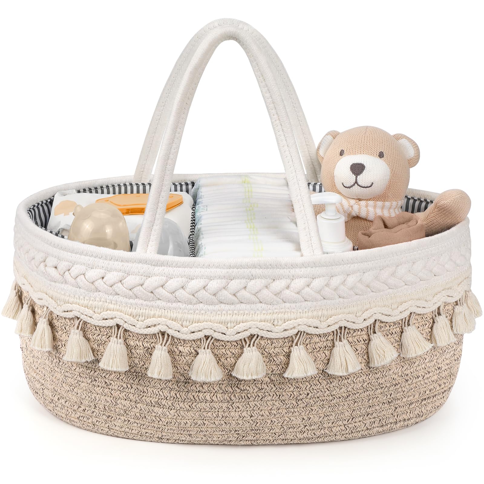 Maliton Organizer per pannolini, grande in corda di cotone bohemien, robusto e portatile, con scomparti staccabili, per neonati, ideale come regalo per baby shower