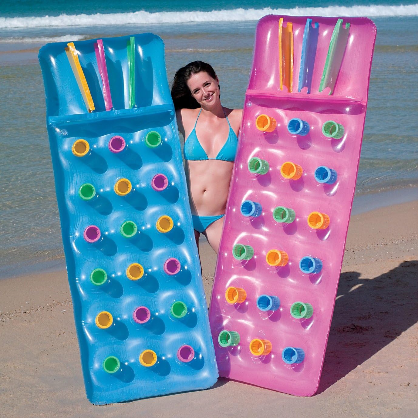 2x Bestway Inflatable 18 Pocket Fashion Sun Lounger Lilo Swimming Pool Air Bed Mat