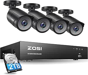 ZOSI 4K 8MP Ultra HD Security Camera System with Hard Drive 2TB, 8 Channel H.265+ CCTV DVR Recorder with 4 x 4K Video Surveillance Bullet Camera Outdoor Indoor, 150ft Night Vision, Motion Alerts asin的图片