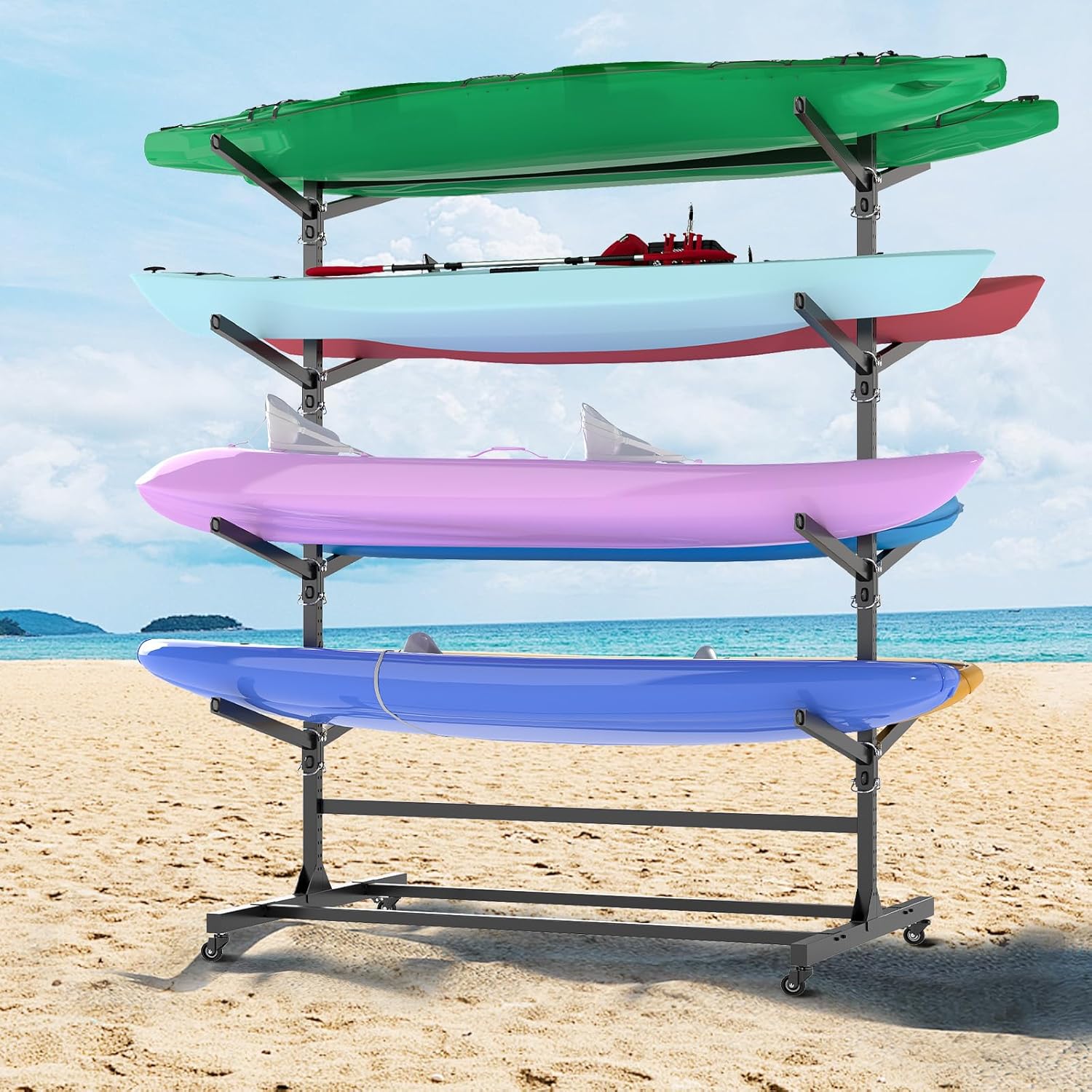 AQY Kayak Storage Rack,Heavy Duty Steel Adjustable Freestanding Kayak Stands with Wheels for Garage and Outdoor Storage,Storage Rack for Kayak, Canoe, Surfboard and Paddleboard