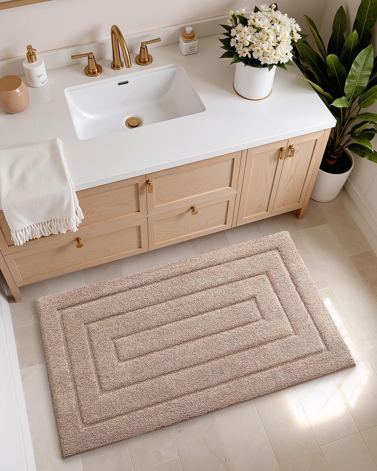 Color&Geometry Bathroom Rugs 30"x17" Non Slip with Rubber Backing,Absorbent Washable Bath Mat Quick Dry Bath Mat for Bathroom,Soft Bathmat Microfiber Plush Carpet for Bathtub and Shower Floor,Tan - Image 8