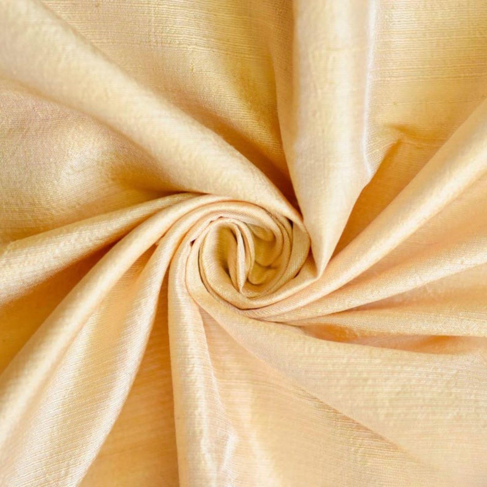 Fabric Mart Direct Light Gold Silk Dupioni Fabric By The Metre, 1 Metre 104 cm Width Slubbed Dupioni Silk Solid Color Gold Wholesale Combination Upholstery Fabric for Curtains Bridal Dress Drapes — image 1