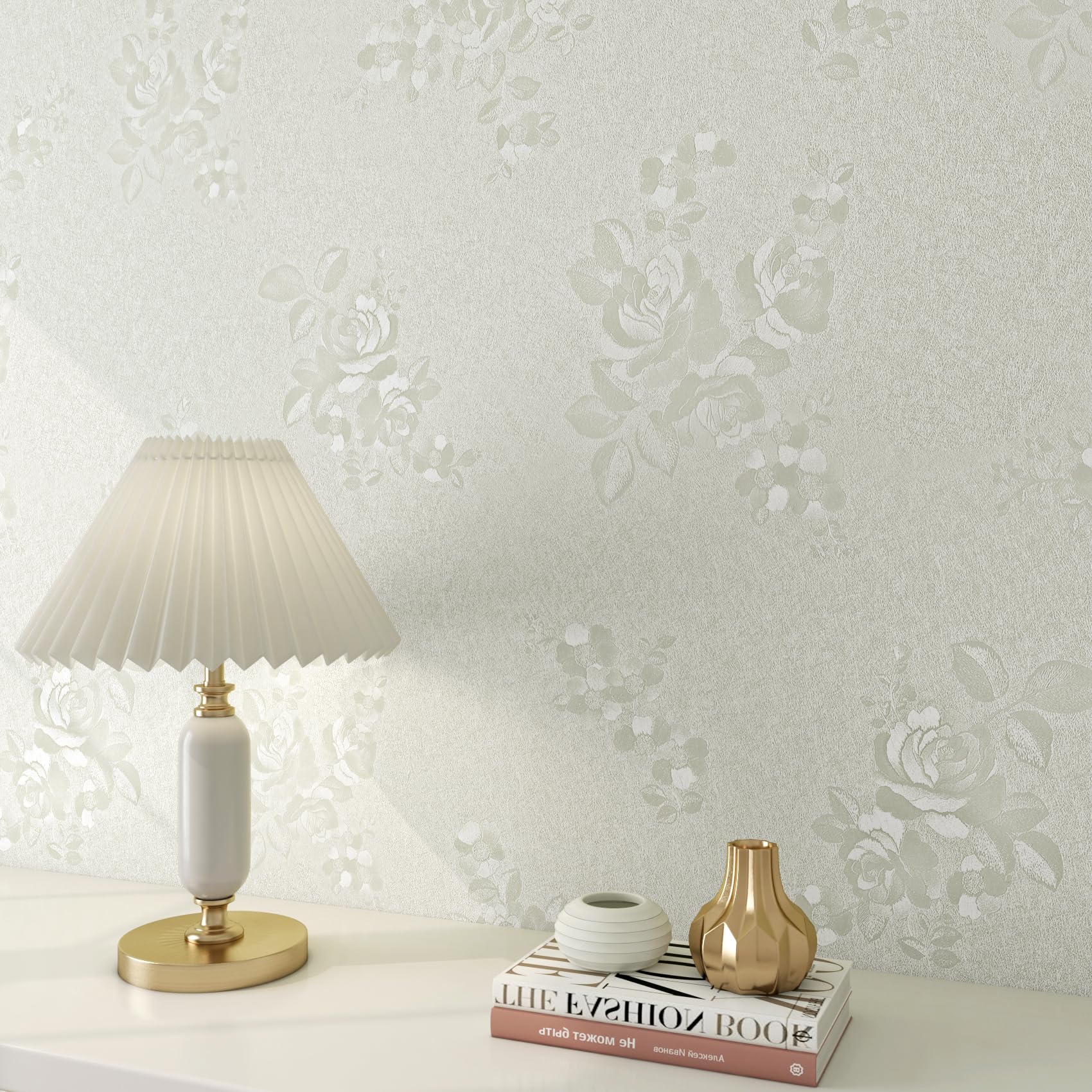 Papier peint beige gaufré vinyle imperméable et autocollant pour salle de bain
