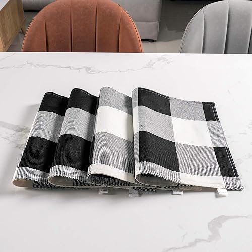 Miniatura 2 de Smile of hope Juego de 4 manteles individuales de lino a cuadros blancos y negros de 12 x 18 pulgadas, manteles individuales decorativos de doble