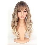 SYMEIW Ombre Dirty Blonde Wavy Wigs With Bangs For Women Medium Long Ash Blonde Synthetic Wigs For Daily Use Dirty Blonde