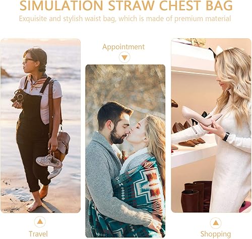 Miniatura 5 de Riñonera de paja de verano para mujer, bolsa cruzada ligera, bolsa tejida de rafia, bolsa de viaje