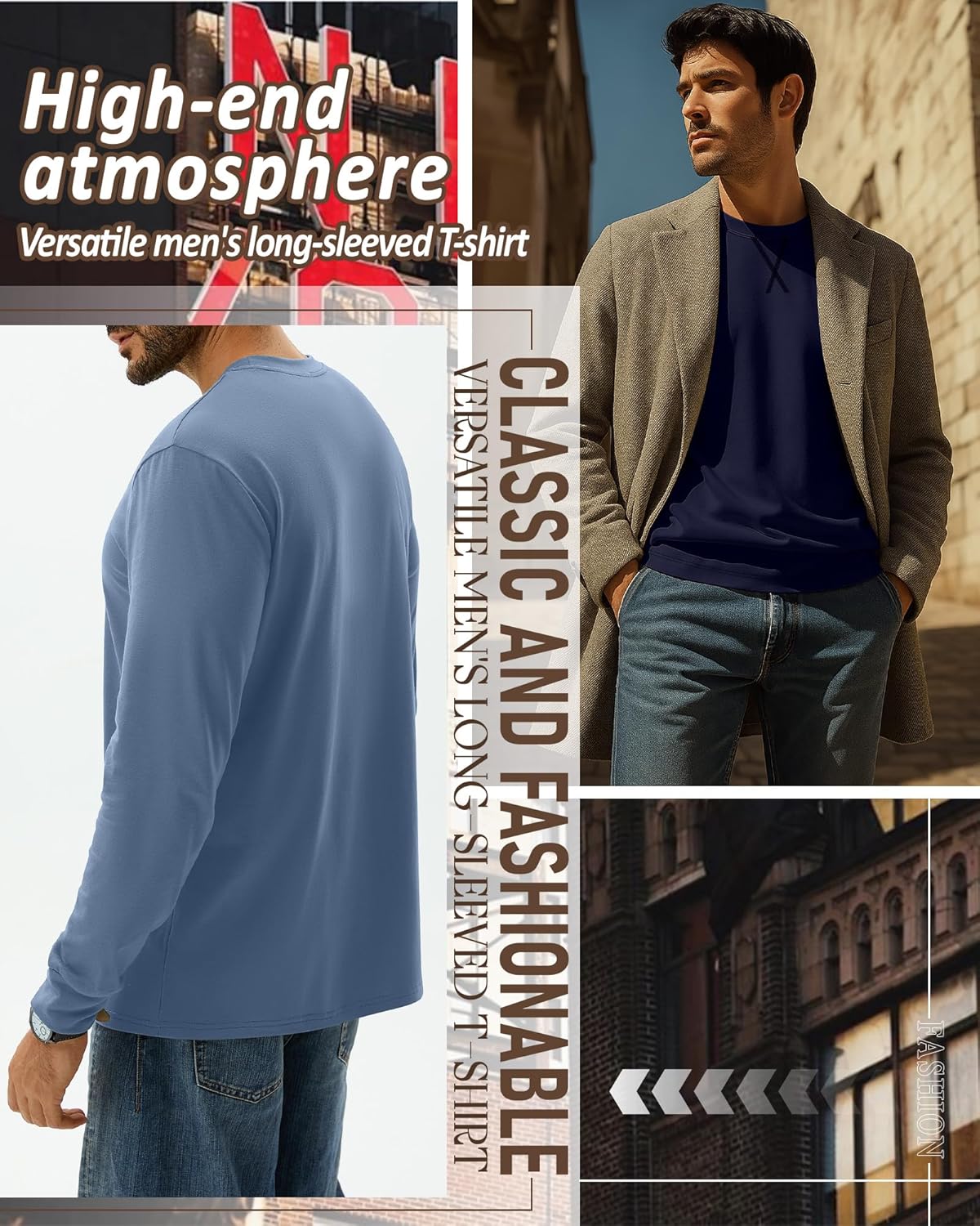 4 Pack Men's Big and Tall Shirts Fall Hipster Embroidered Long Sleeves Plain Oversize Tee Plus Size Casual Tops - Image 2