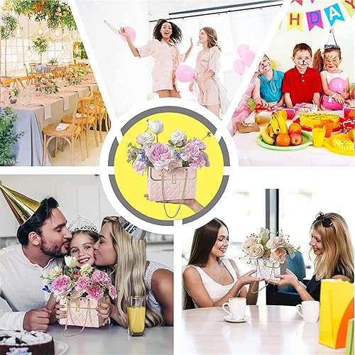 Miniatura 7 de Caja de regalo de papel de flores con cadena de metal, cajas de flores portátiles, cajas para arreglos florales, cajas de flores para arreglos,