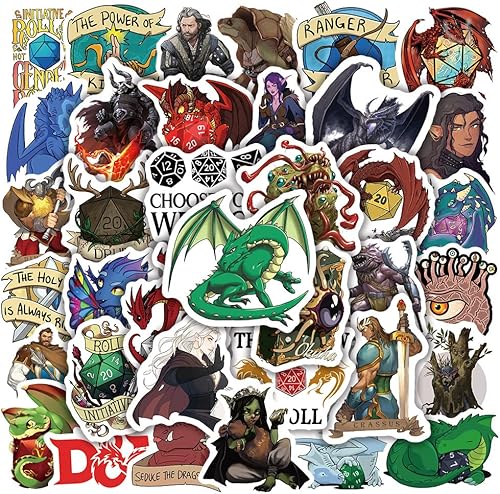 50 calcomanías de Dungeons and Dragons, calcomanías temáticas de D&D para adultos, adolescentes, adultos, niños, calcomanías de vinilo impermeable