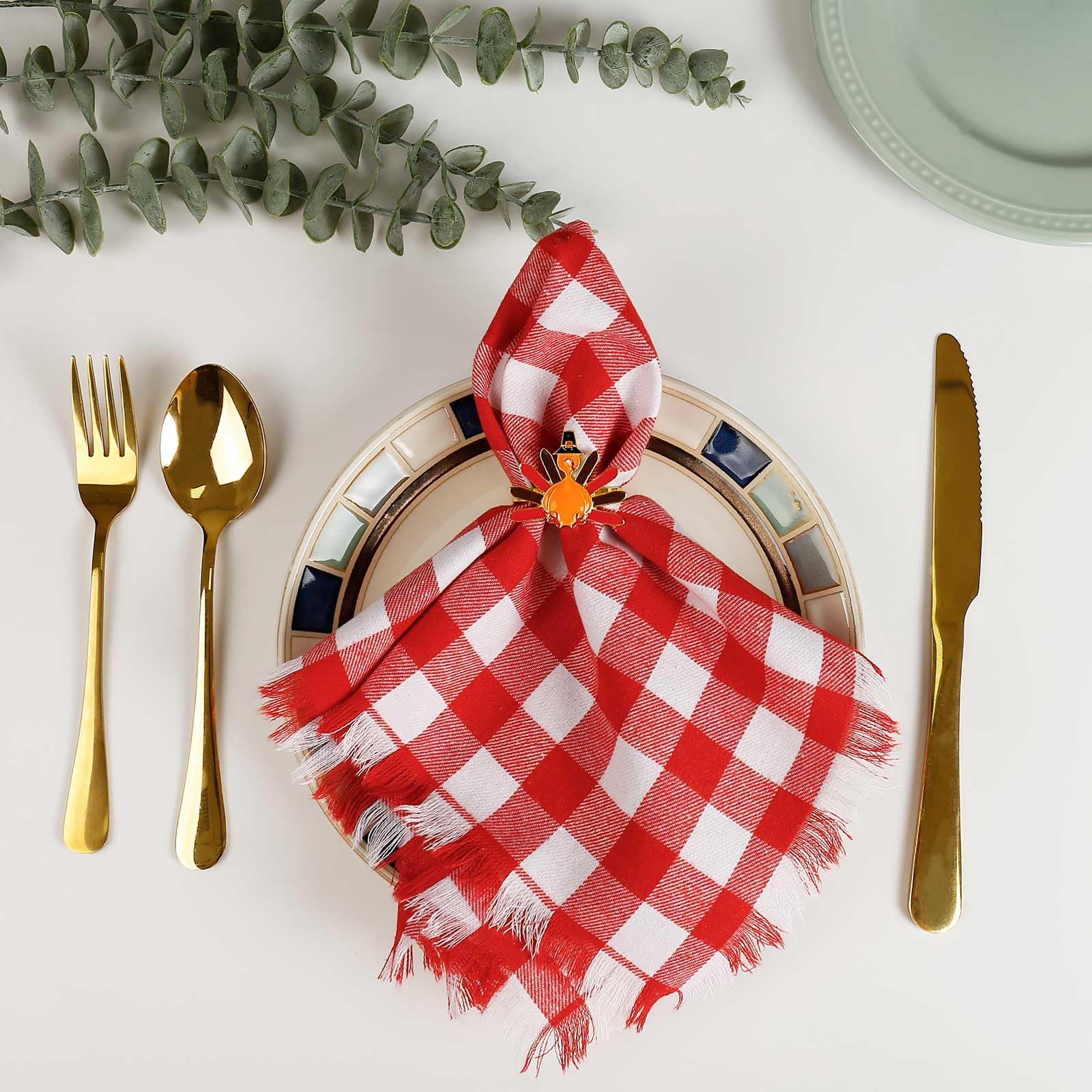 Set di 12 tovaglioli di stoffa fatti a mano in 100% cotone con frange, 43 x 43 cm, tovaglioli a quadri rossi per il Ringraziamento, Natale, pasti quotidiani