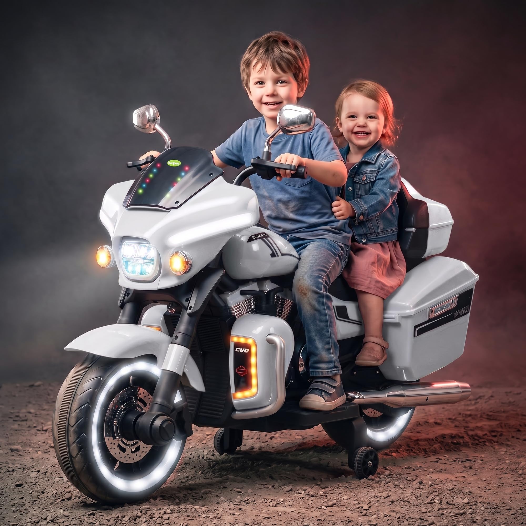Baybee Adreno Baby Electric Bike for Kids with Hand Accelerator | Big Battery Baby Bikes with Realistic Meter, RGB Lights & Music | Rideon Battery Operated Bike for Kids to Drive 1 to 8 Years (White)-image-37