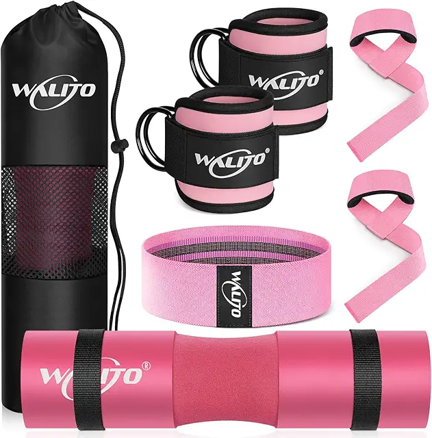 WALITO 8Pcs Barbell Pad Set for Hip Thrust - Squat Pad,Gym Accessories for Women with Bar Bad,Bench Press, with Gym Ankle Straps,Resistance Bands for Working Out,Lifting Strap,Carry Bag
