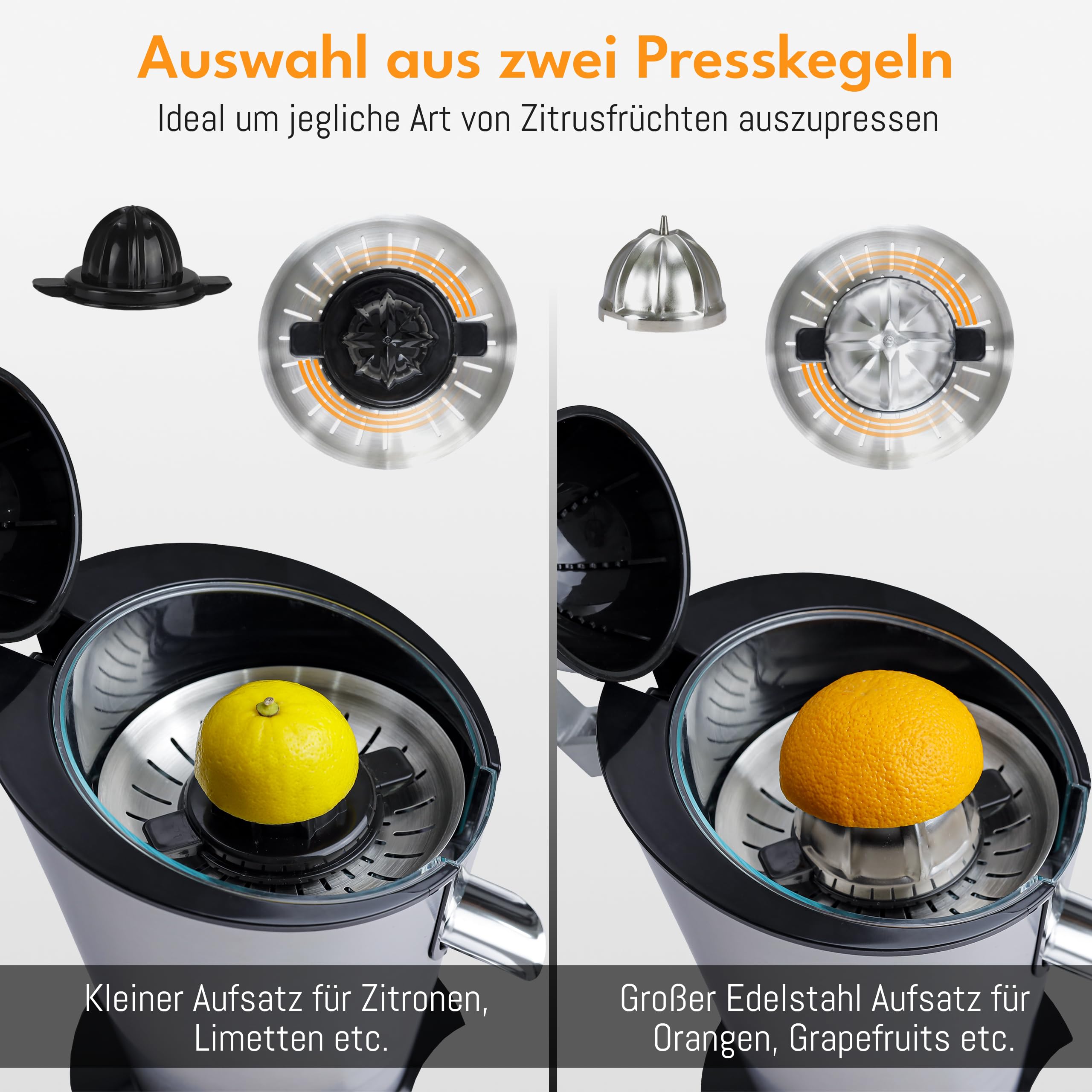 LEBENLANG Saftpresse elektrisch 600W Edelstahlkegel BPA-Frei Orangenpresse Zitruspresse