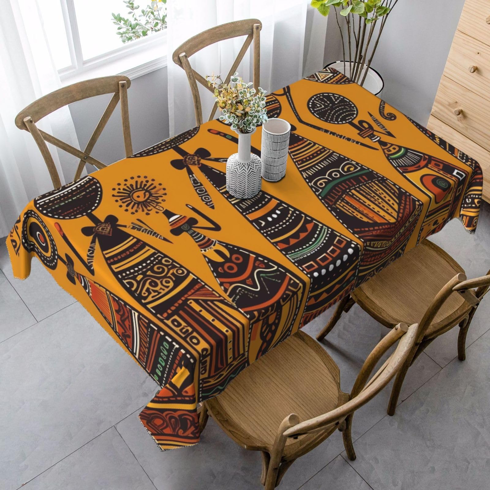 FodPand 35x55 Inch Tablecloth Stain and Wrinkle Resistant Table Cover Rectangular Washable Kitchen Table Cloth for Dinning Room Picnic Patio Party Decor, Creative African Culture