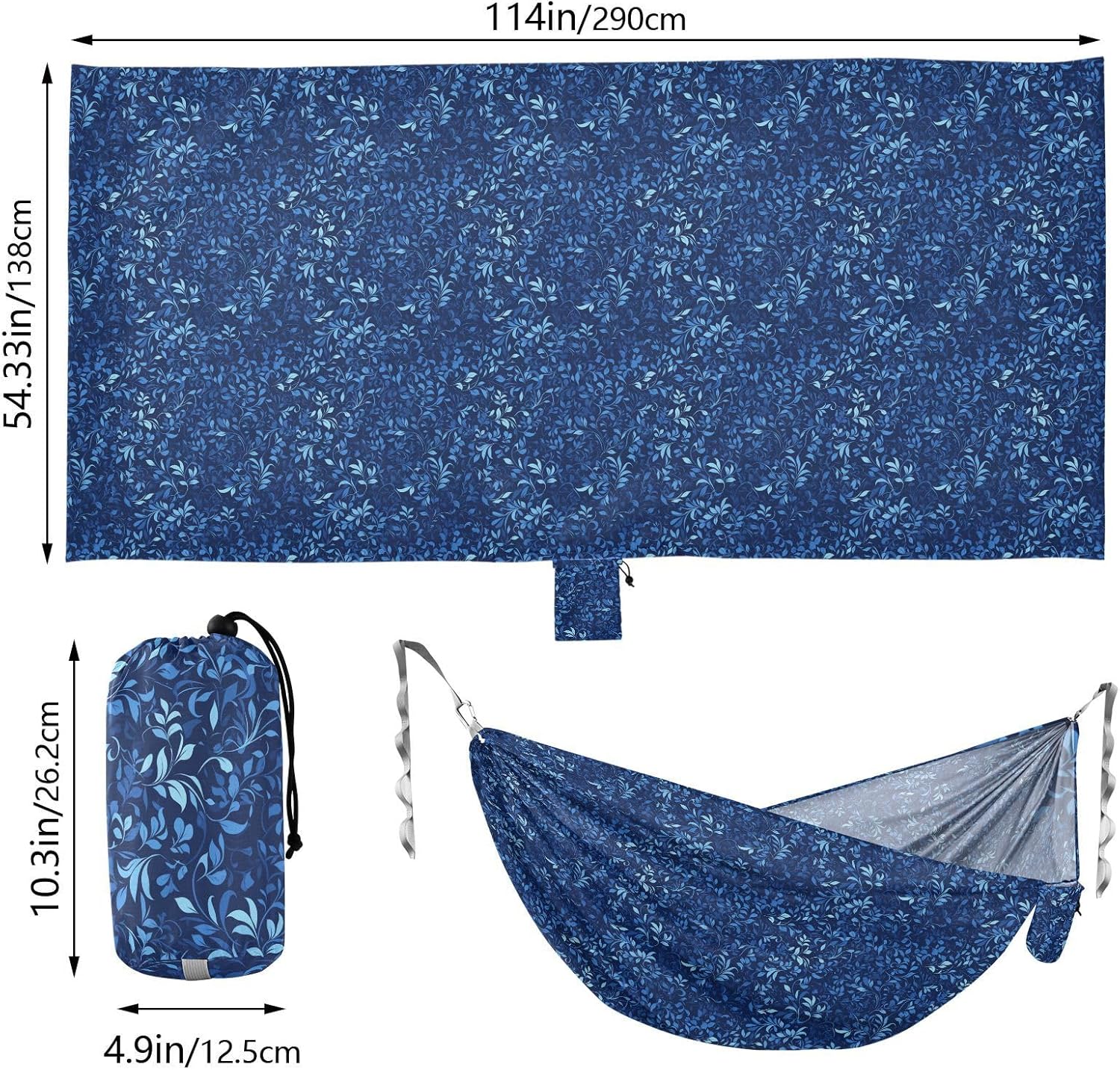 Dark Blue Leaves Hammocks Cloth Hammock for Camping Travel Accessories