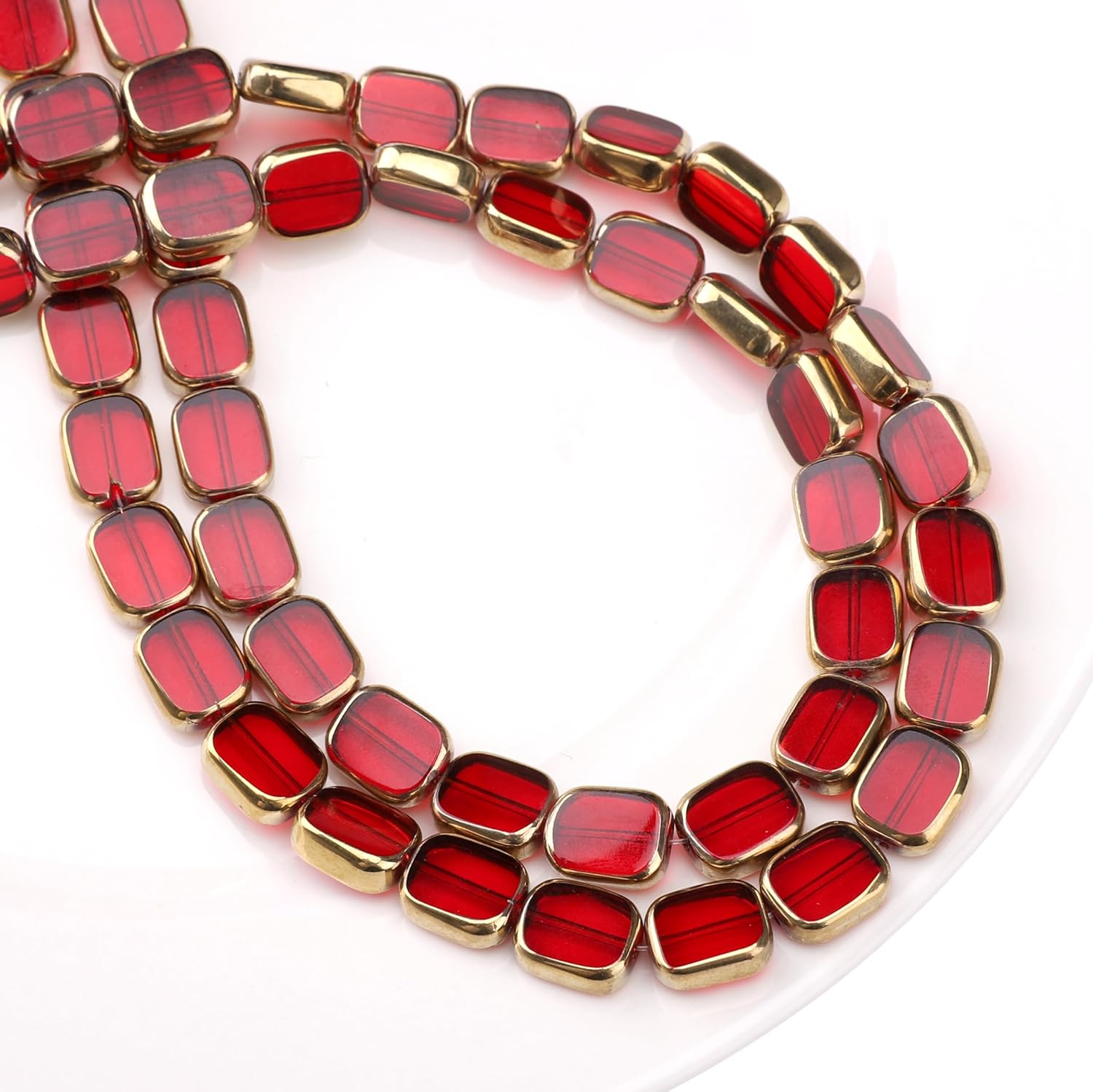 Glass Oval Beads Red 10x12mm 28pcs Rectangle Golden Edge Crystal Loose Beads for DIY Craft Jewelry Making - Image 6