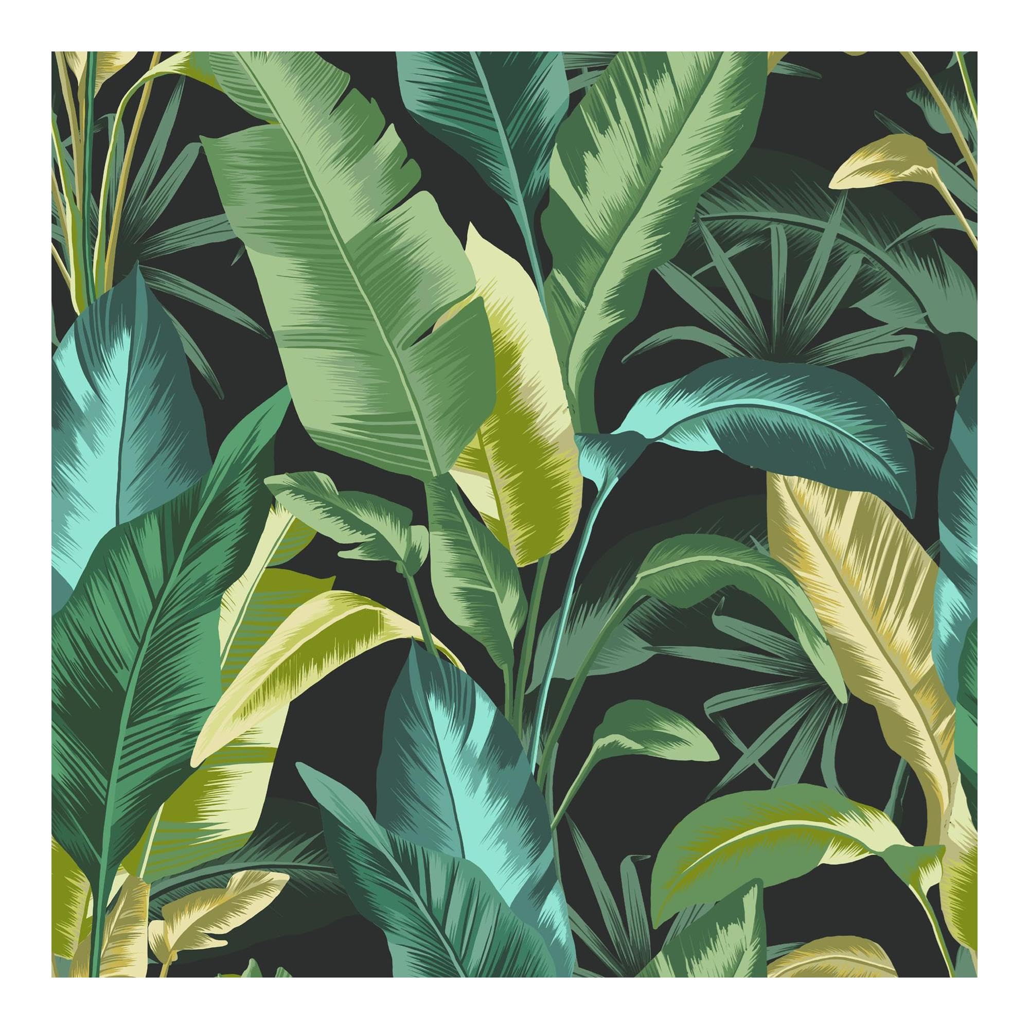 Rackhams Green/Black Leaf It Out Wallpaper - Midnight - 10M